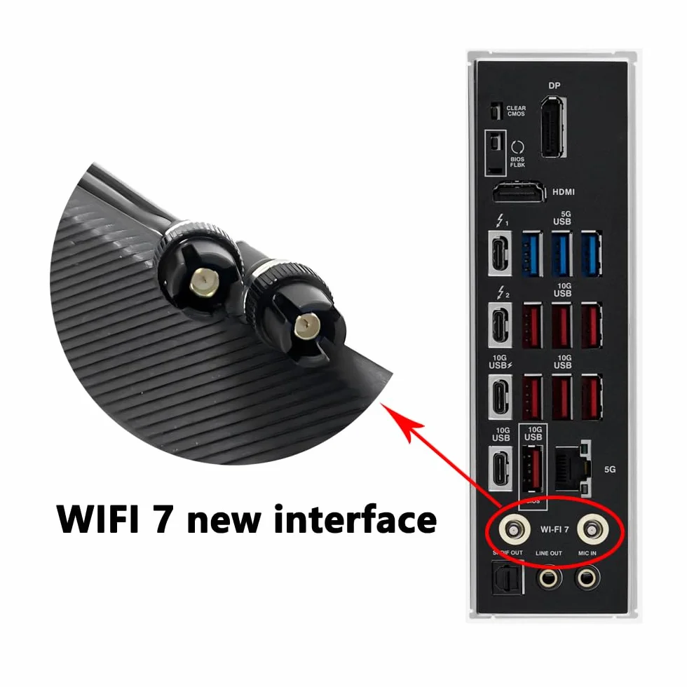 Gintai Antena WiFi 7 dla ASUS ROG Crosshair X870E/STRIX B850 B860 X870 Z790 Z890/ Maximus Z890 Z790 WLAN Amplifiers WiFi 7 Tri-Band 12dBi Bluetooth 5.4, podstawa magnetyczna (czarna)