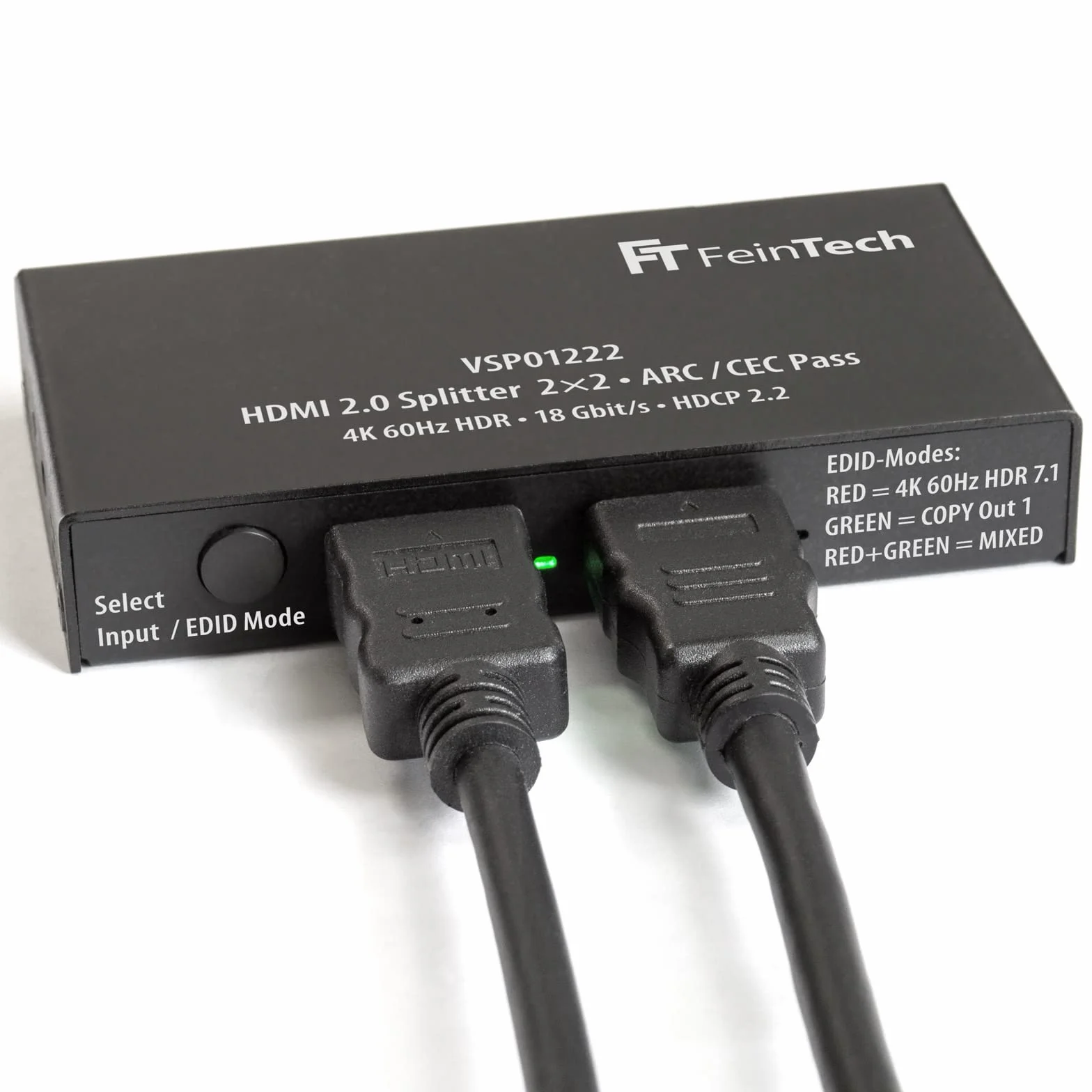 FeinTech VSP01222 HDMI 2.0 rozdzielacz 2 wejścia, 2 wyjścia, skaler, ARC, paszport do odbiornika AV 4K 60Hz HDR