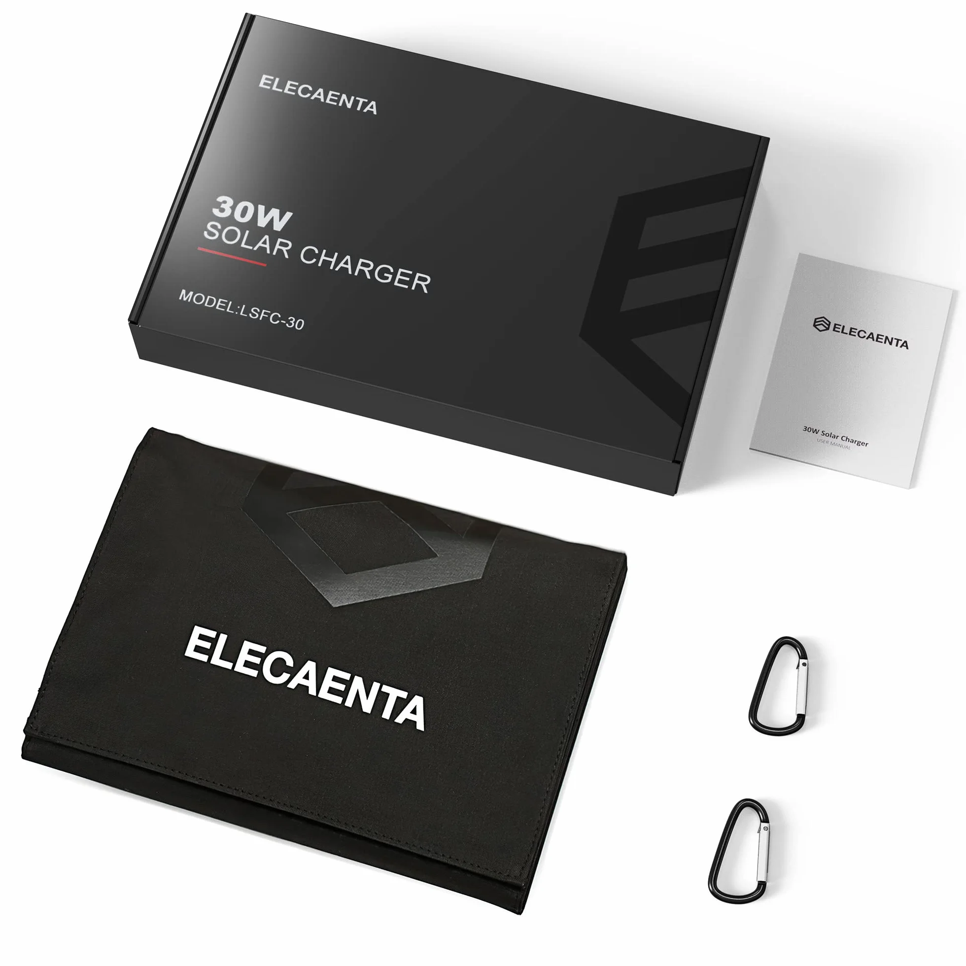 ELECAENTA 30W ETFE Przenośna Ładowarka Solarna 3 Porty USB PD18W QC3.0 USB-C Zamek Panel Słoneczny Przenośny Zestaw Paneli Słonecznych Wodoodporny dla Telefonów Komórkowych Smartfonów Tablet Powerbank