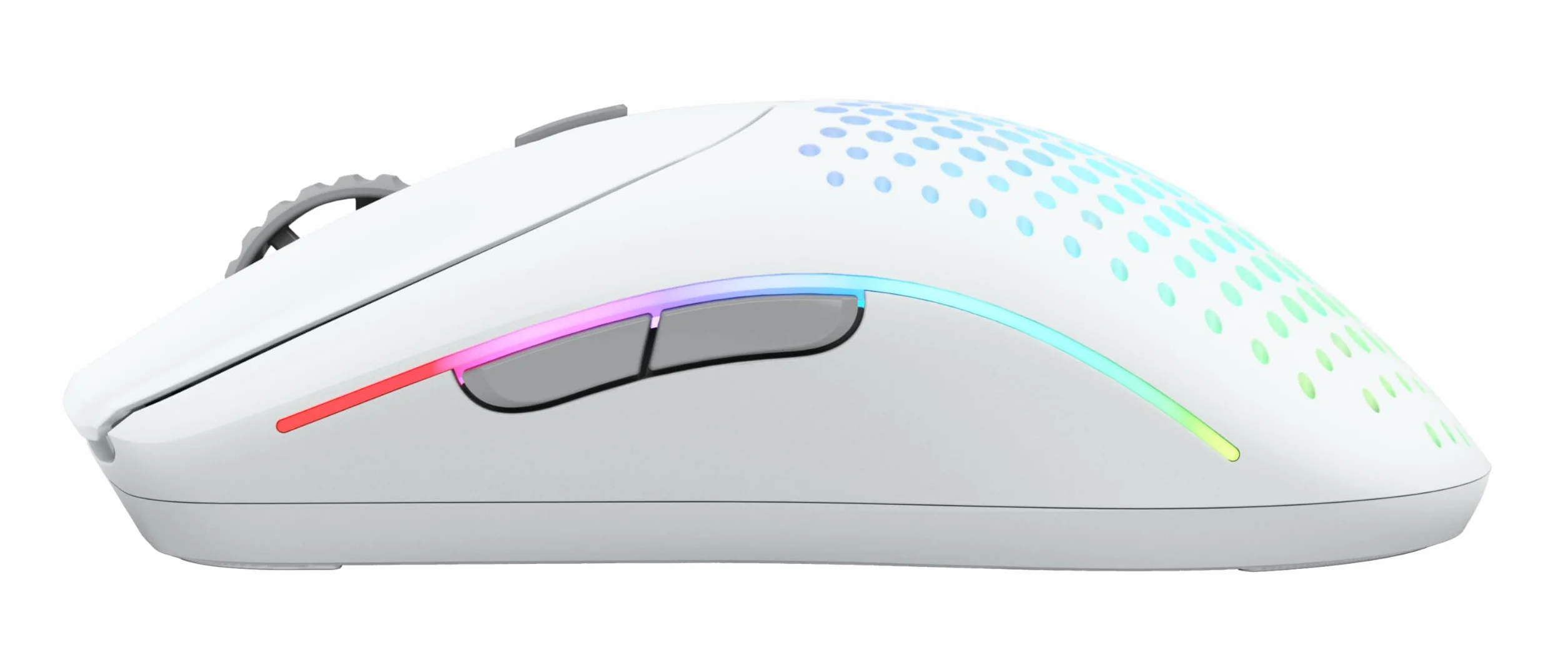 GLORIOUS Gaming Model O 2 Wireless – hybrydowa 2,4 GHz/Bluetooth, długi czas baterii, superlekka (68 g), czujnik BAMF 2,0 26k, RGB, oburęczna, 6 przycisków, ślizgacze – biel