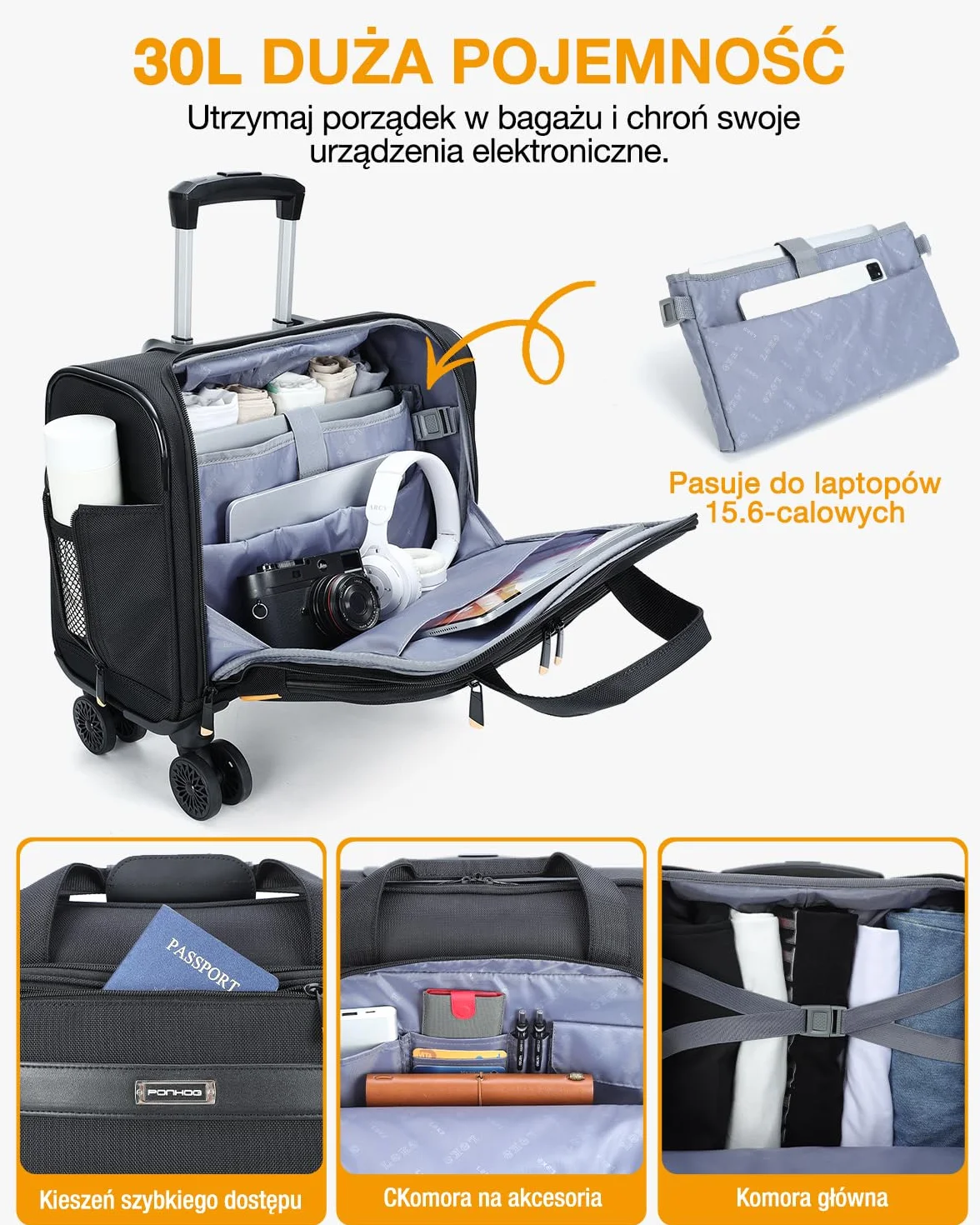 Torba na laptopa Business Trolley nylonowa wodoodporna czarny