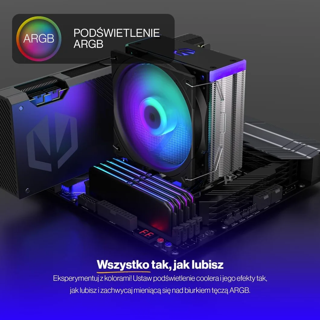 ENDORFY Fera 5 ARGB Chłodzenie CPU 120 mm PWM, Wydajny Cooler Procesora, Cichy Radiator Wieżowy, 4 Heatpipe, ARGB LED + Kontroler, AM5 AM4 LGA1700 Intel AMD, 220W TDP
