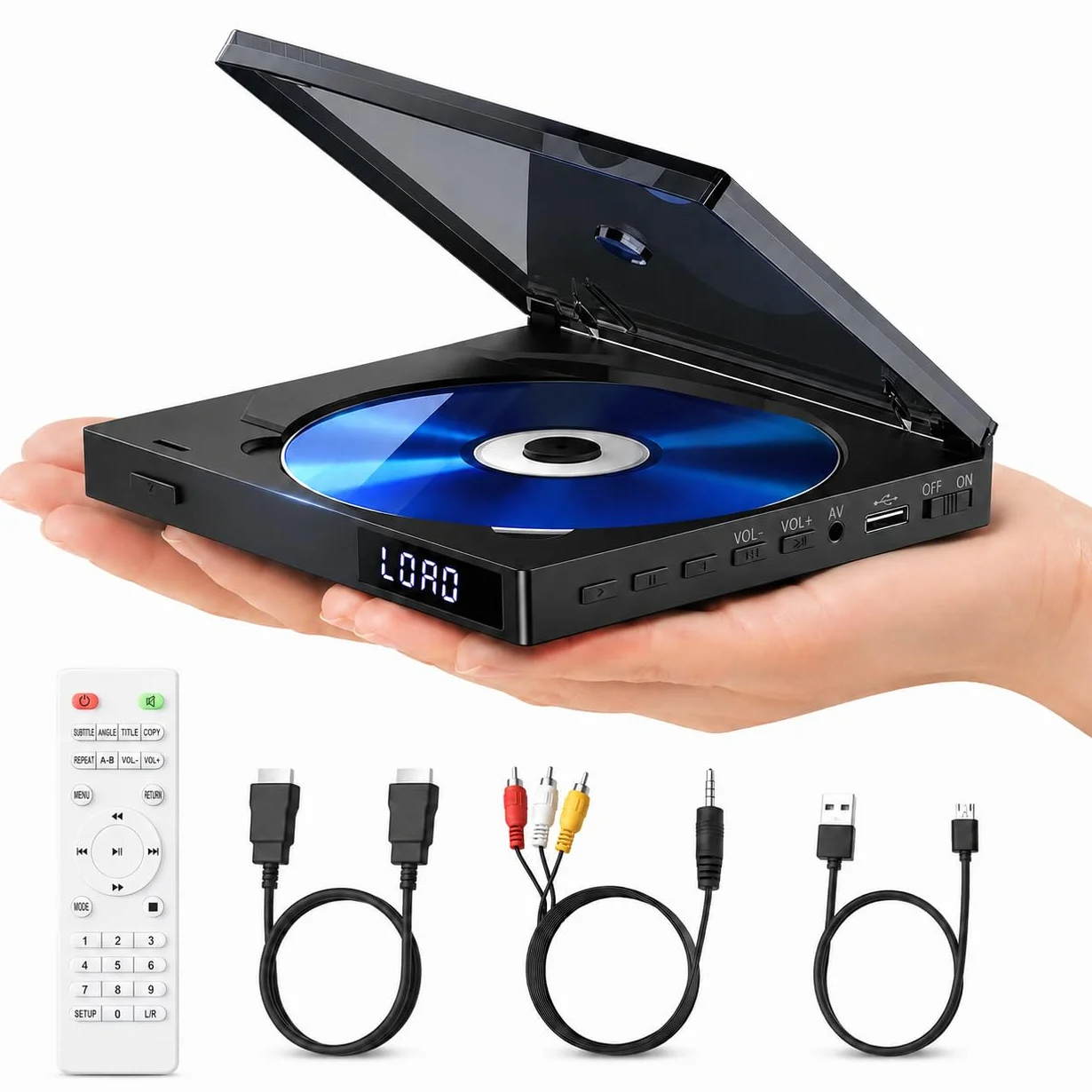 Super cienki odtwarzacz DVD, kompaktowy odtwarzacz DVD do telewizora, odtwarzacz z wbudowanym głośnikiem HiFi, wyjście USB, port AUX 3,5 mm, wbudowany PAL/NTSC