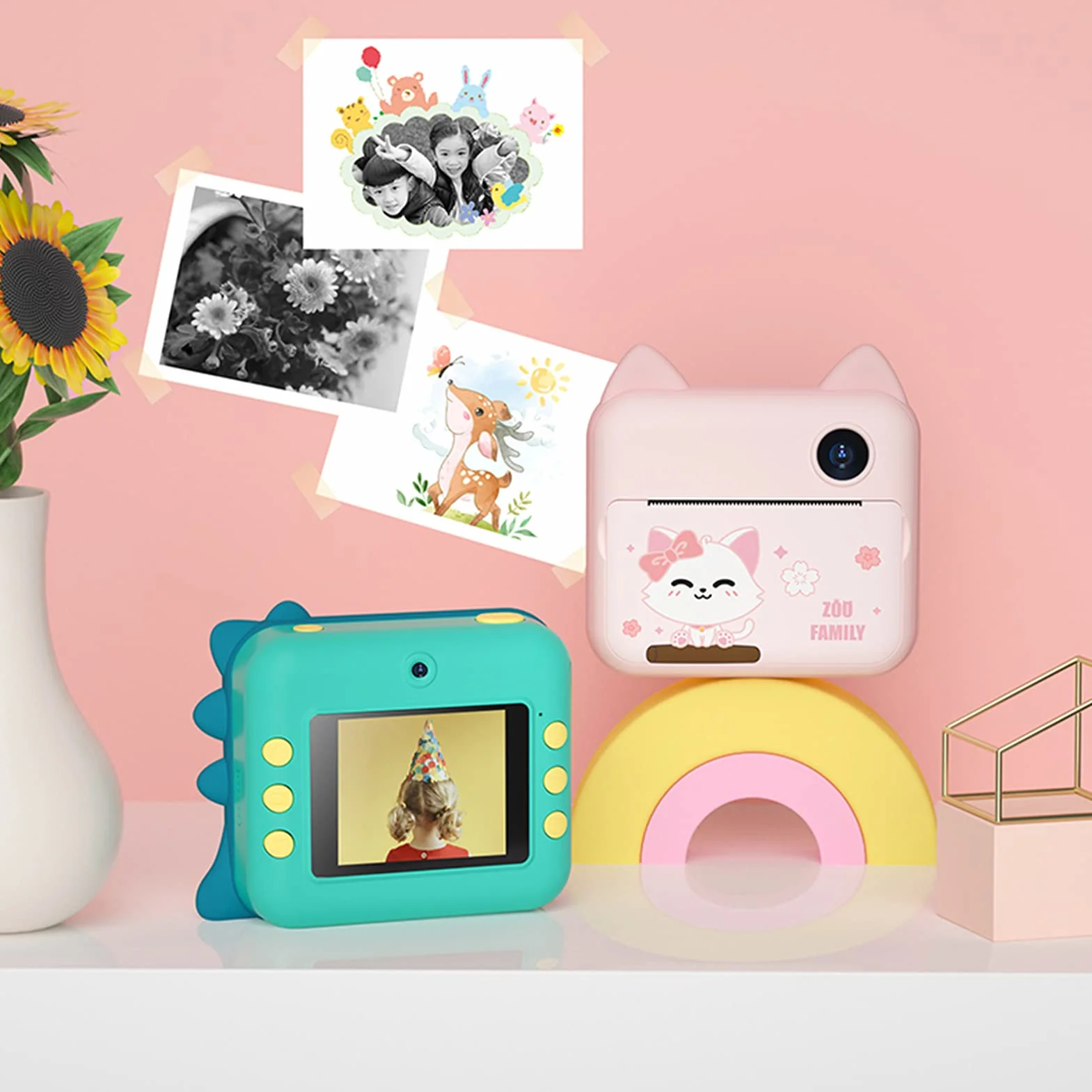 Andoer P1 Aparat błyskawiczny dla dzieci z 2 rolkami papieru do drukowania, karta SD 32 GB, obsługa transmisji WiFi na samoprzylepnym papierze fotograficznym, prezent