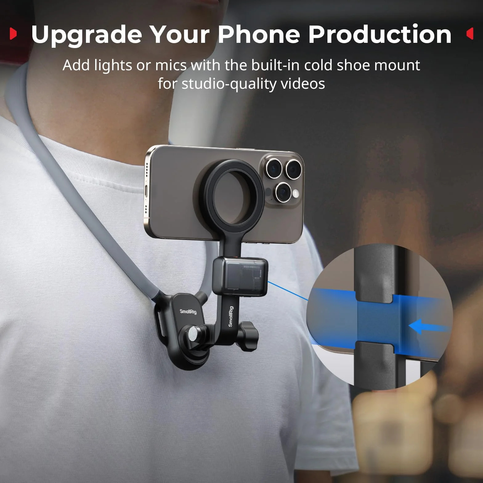 SMALLRIG Magnetyczny uchwyt na szyję do telefonu i kamery sportowej 300g iPhone 16/15/14 Android GoPro 13/12 DJI Action 5 Pro/4/3 Insta360