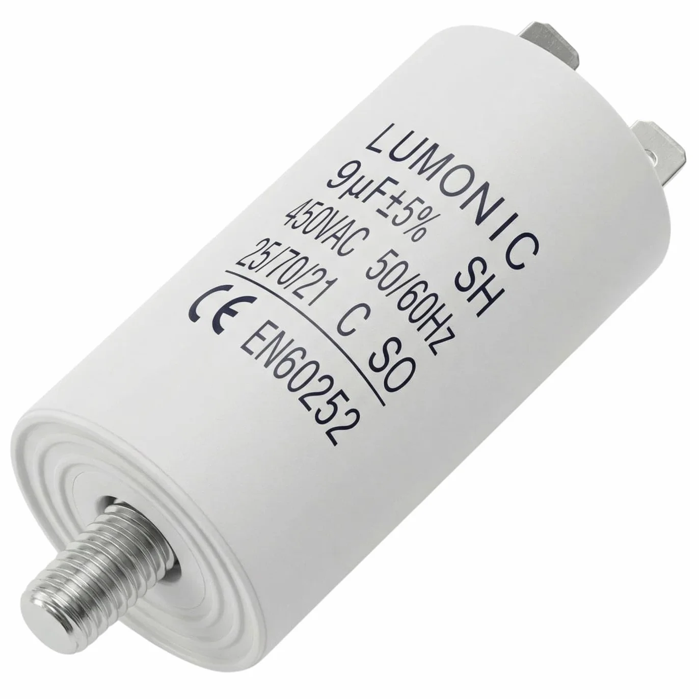 Lumonic Kondensator rozruchowy 9µF 450V | z WtyczkaX I 30x60mm I 9uF I Kondensator silnikowy z plastikowa obudowa I Kondensator operacyjny I do pomp, kosiarek, narzedzi