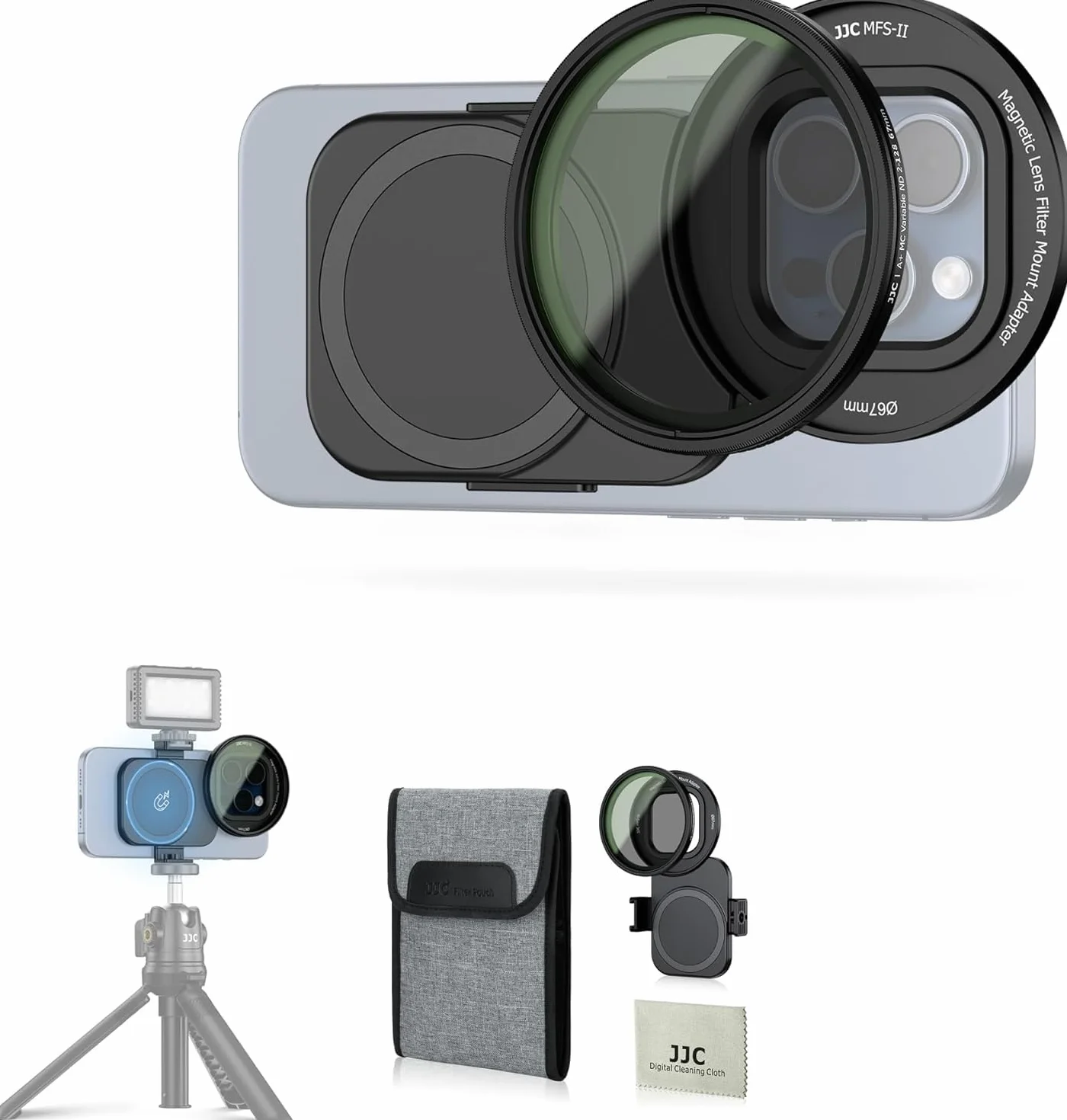 JJC Magnetyczny adapter filtra do telefonu 67 mm ze zmiennym filtrem ND2-128 (7 stopów) do iPhone'a 14 15 16, Pro, Plus, serii Pro Max, filtr ND o neutralnej gęstości 67 mm
