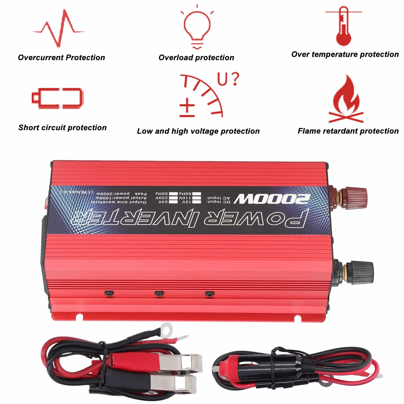 Pure Sine Wave Inverter 2000W DC 12V AC Converter z Portem USB 220V