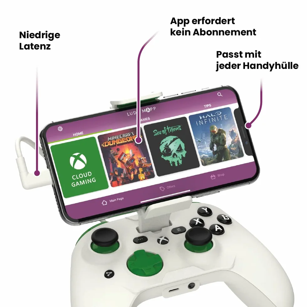 RP1950X Cloud Mobile Cloud Gaming Controller do iOS (Xbox Edition) – mobilna gra na Twoim iPhonie – gry COD Mobile, Apple Arcade + więcej [1 miesiąc Xbox Game Pass Ultimate w zestawie], biały
