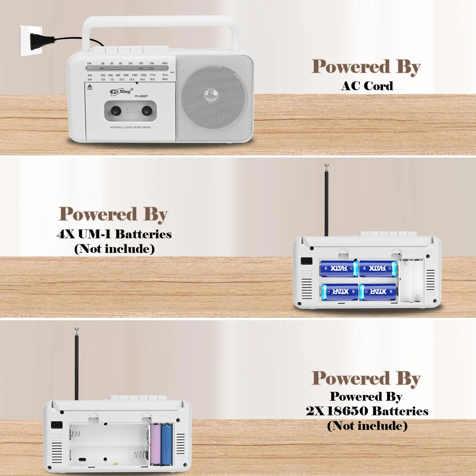 Lychee Przenośny magnetofon kasetowy vintage z radiem AM/FM/SW, wbudowany głośnik, gniazdo słuchawkowe AC/DC/3,5 mm, obsługa karty TF / wejście USB (biały)
