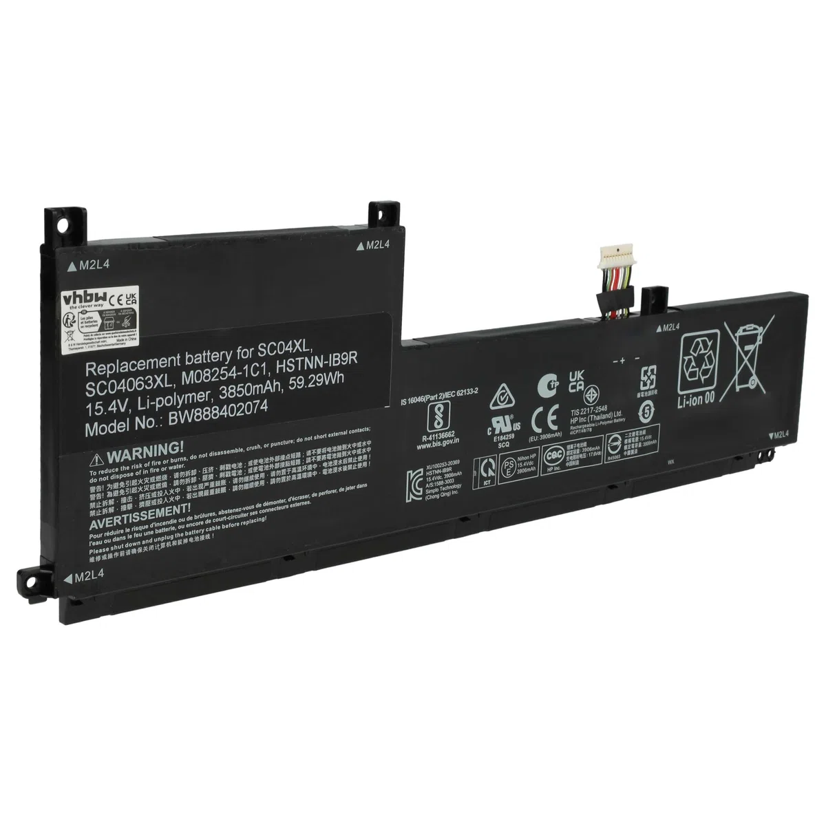 vhbw Bateria zamienna do HP HSTNN-IB9R, M08254-1C1, SC04063XL, SC04XL do notebooka (3850 mAh, 15,4 V, litowo-polimerowa)