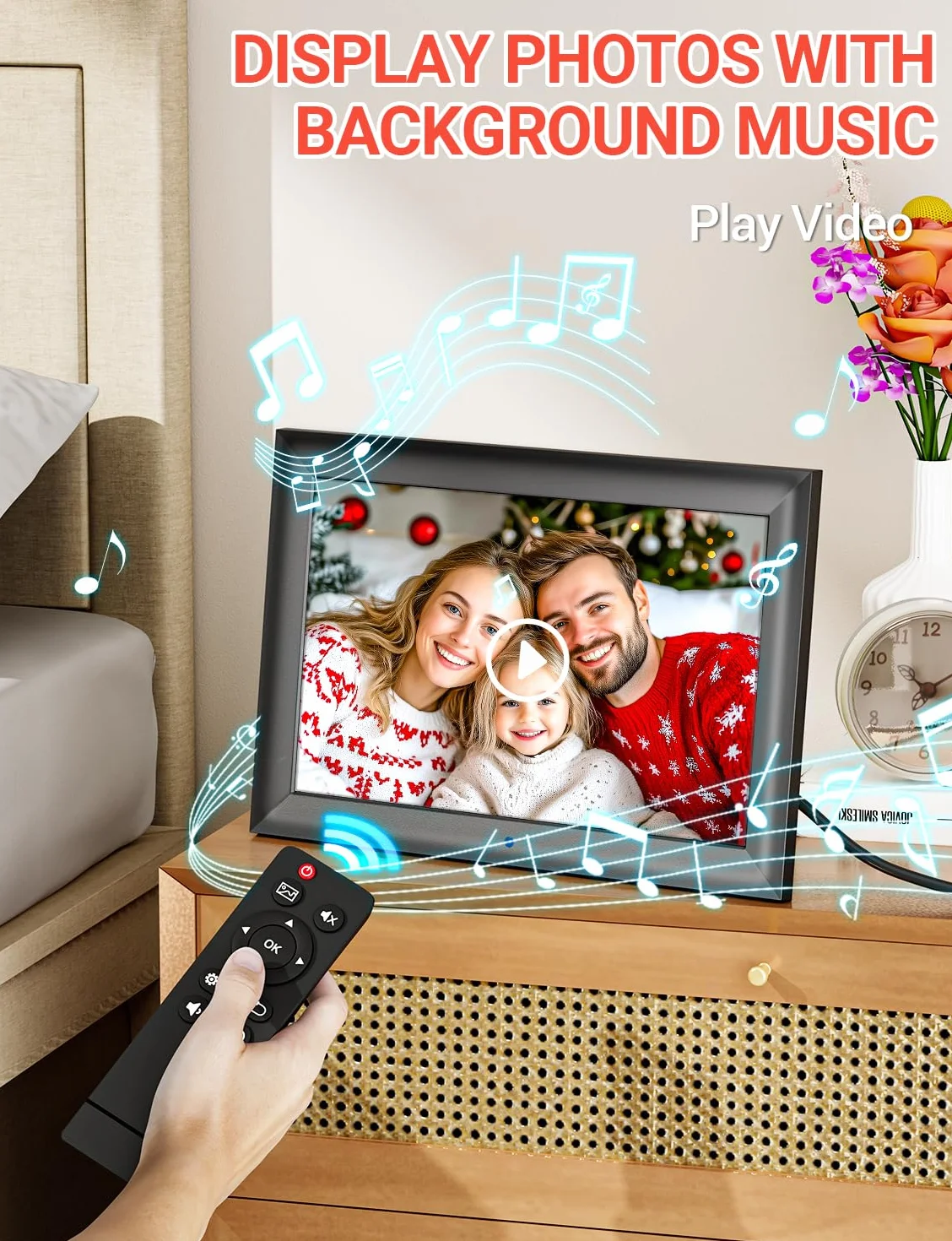 OBVHNUA 10,1-Calowa Cyfrowa Ramka na Zdjęcia z Pamięcią 32 GB i ekranem 1080P HD z możliwością zdalnego Udostępniania informacji o Pogodzie