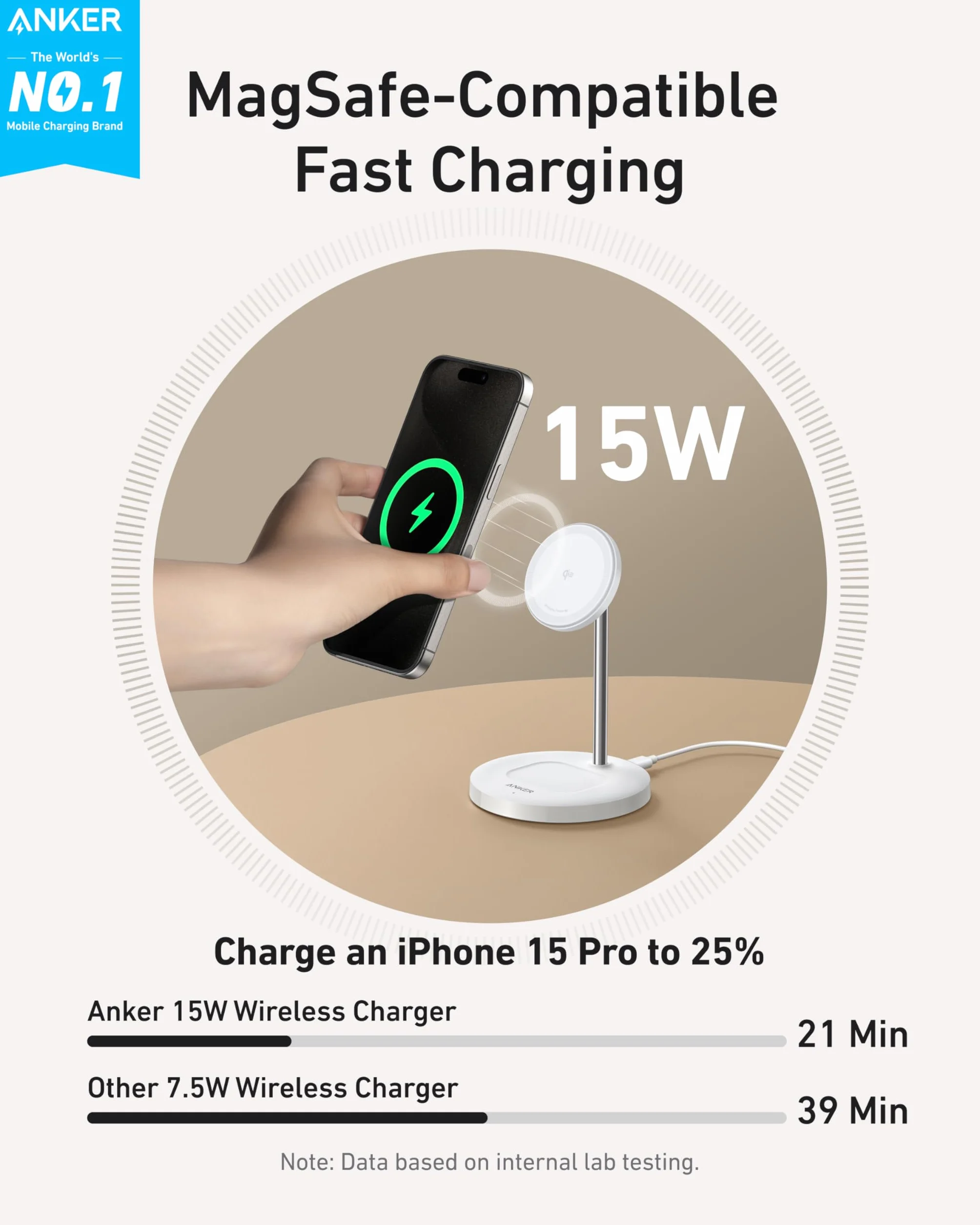 Anker MagGo indukcyjna stacja ładująca 2 w 1, 15W, kompatybilna z MagSafe, bezprzewodowa ładowarka Qi2 do iPhone 15/14/13/12, AirPods Pro, z kablem USB C 1,5 m (Biały)