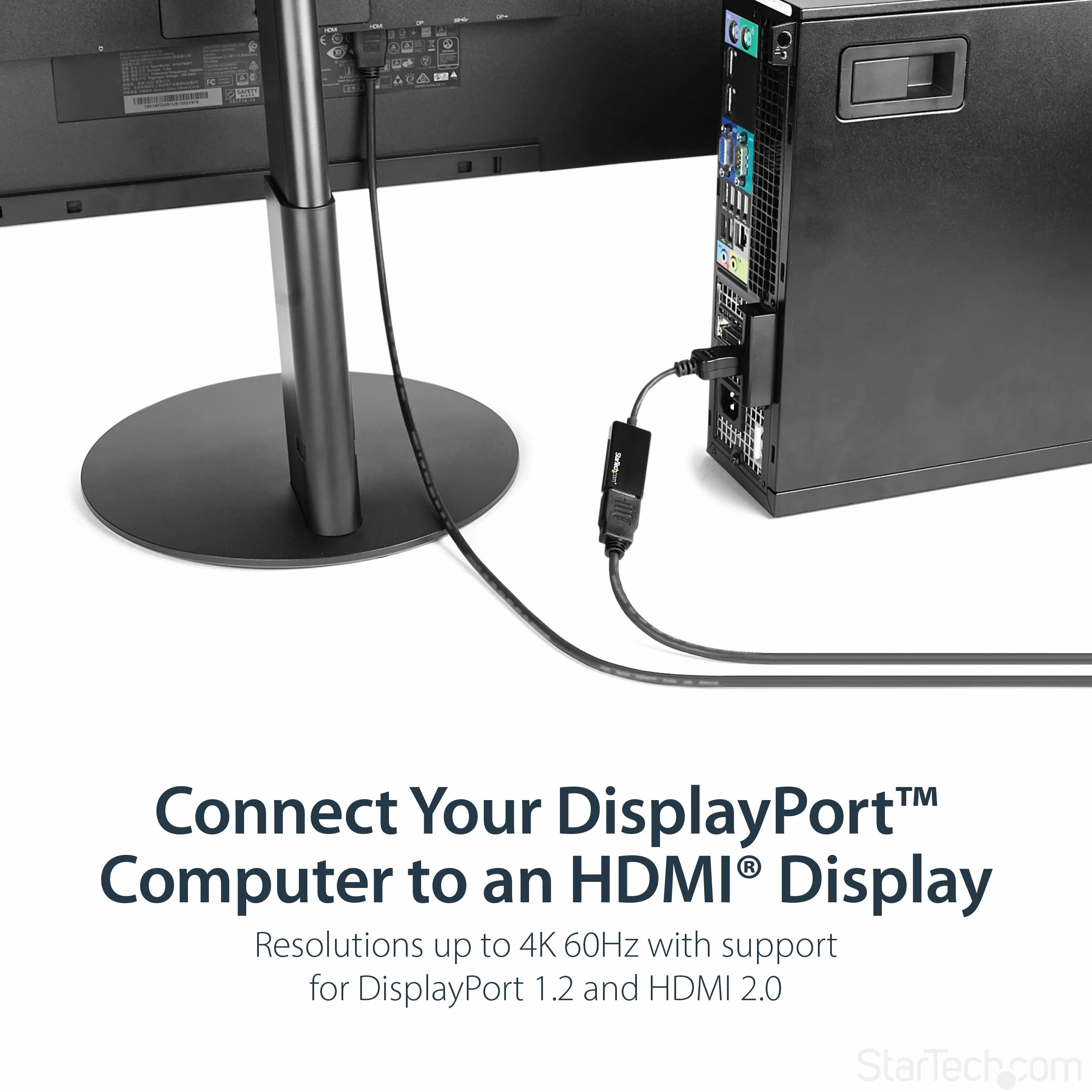 StarTech.com Adapter DisplayPort na HDMI – 4K 60 Hz aktywny konwerter wideo DP 1.4 na HDMI 2.0 – DP na HDMI monitor/telewizor/adapter wyświetlacza/Dongle – zatrzaskowa wtyczka DP (DP2HD4K60S)