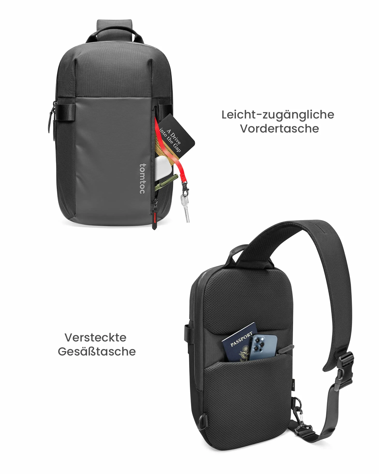 Tomtoc Kompaktowa Torba Sling EDC z Ochroną Przed Upadkiem, Plecak Krzyżowy na 14" MacBook Pro M5/M4, 13" MacBook Air