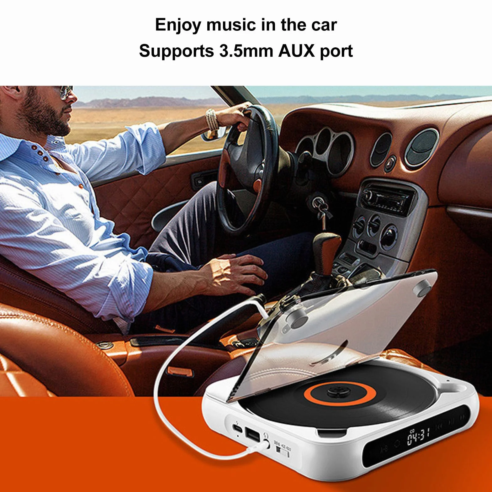 Przenośny Odtwarzacz CD z BT, Anti Skip, 1200 mAh, LCD, USB, AUX, Słuchawki