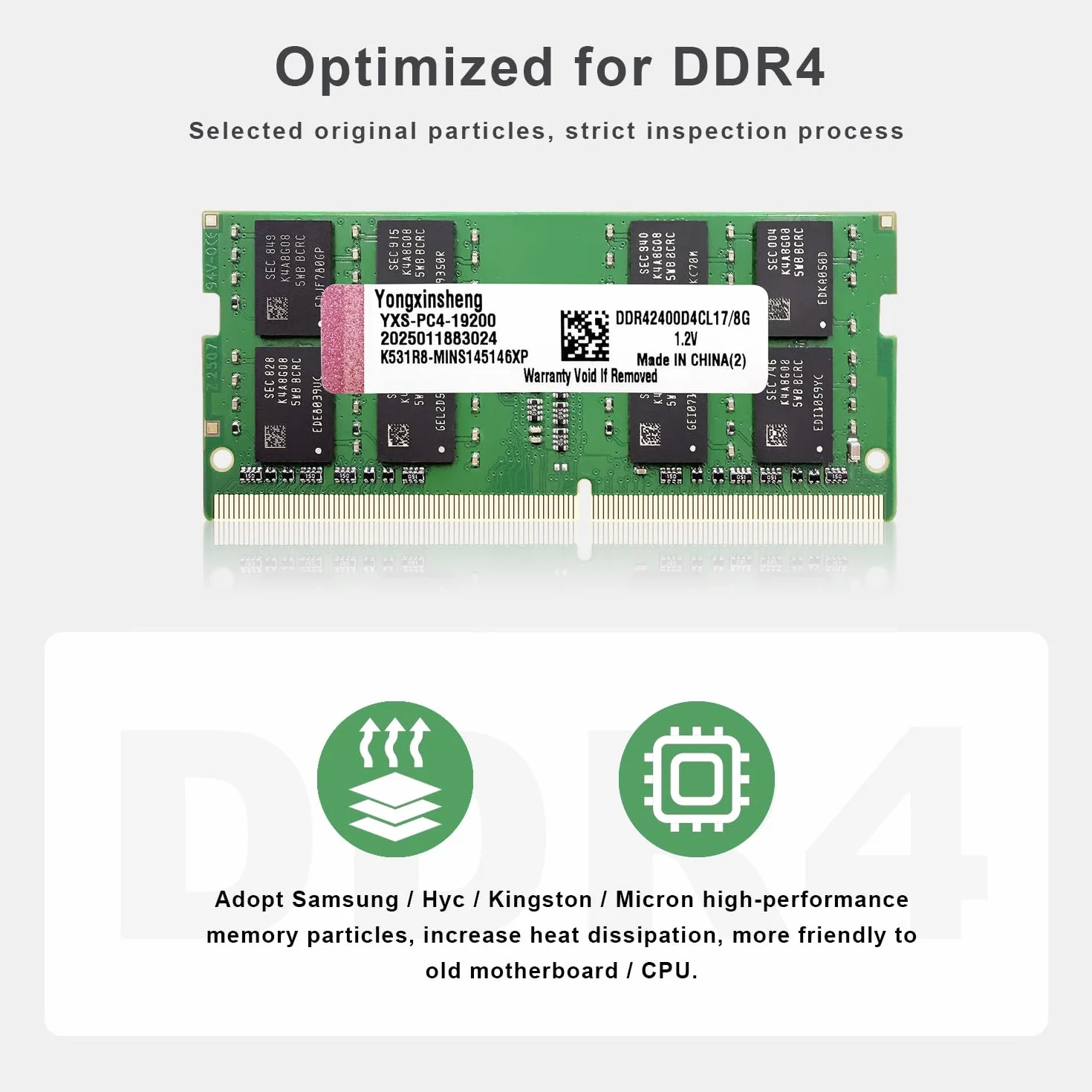 Yongxinsheng DDR4 8GB Pamięć RAM do laptopa PC4-19200 SODIMM 2400MHz 1.2V