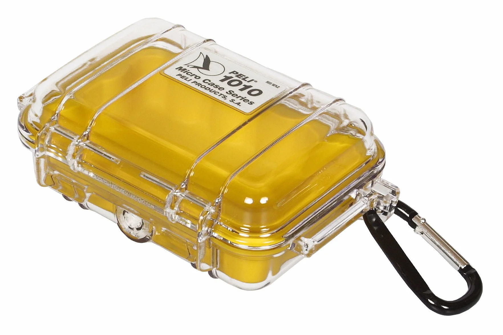 PELI 1010 Małe pudełko ochronne na delikatne komponenty, stopień ochrony IP67, pojemność 0,1 l, wyprodukowane w USA, przezroczyste/żółta wkładka
