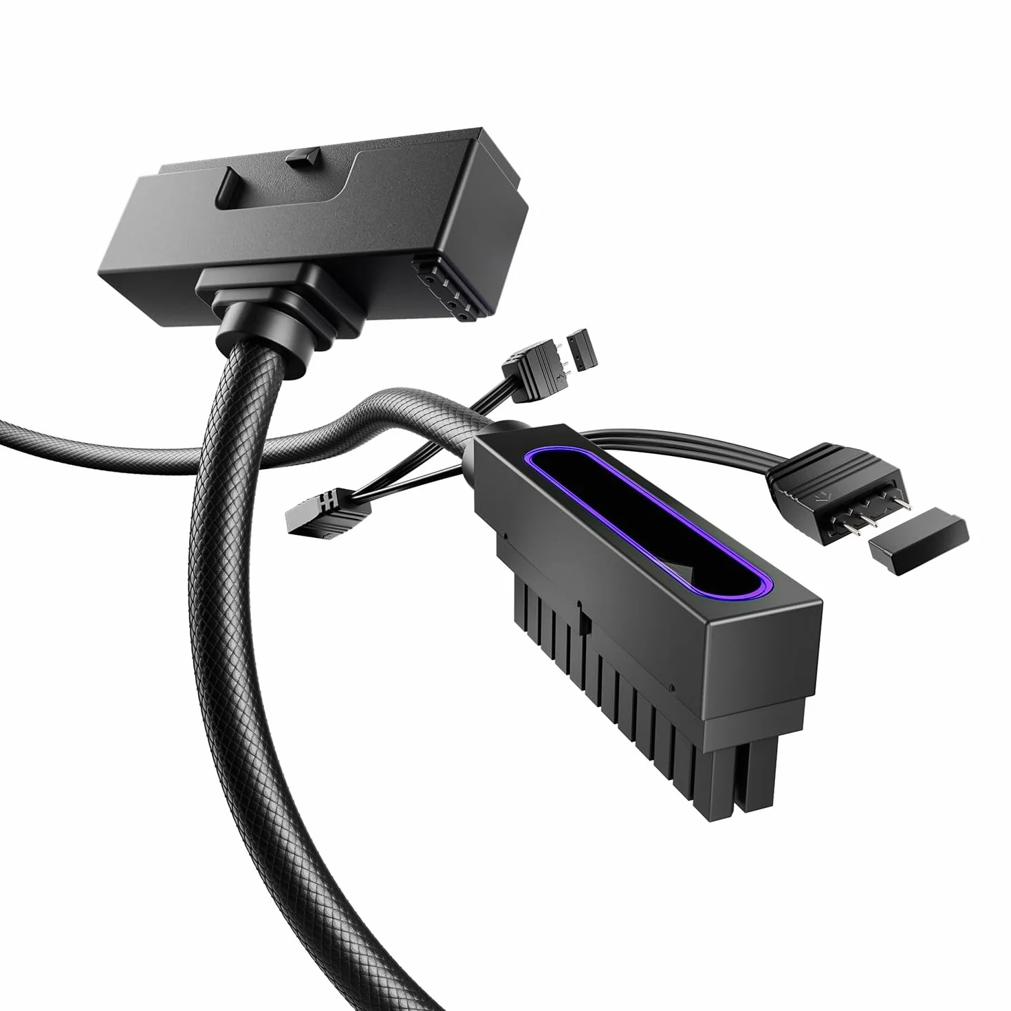 AsiaHorse Hydrus 24-pinowy przedłużacz kabla PSU R, PC 24-pinowy kabel Sleeved Cable do 24 pin ATX [18AWG] zasilacz Cable Extensions, 5 V 3-pinowy ARGB SYNC HYDRUS-24PIN-BLACK-L-30CM