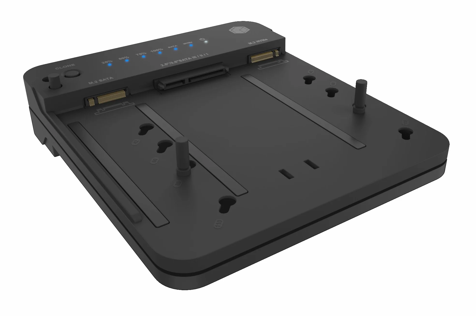 ICY BOX Stacja dokująca HDD/M.2 NVMe SSD USB 3.2 Gen 2 (10 Gbit/s), stacja do klonowania dysków twardych i czytnik (SATA 2,5/3,5 cala i M.2 NVMe/SATA SSD), dwukierunkowe klonowanie, USB-C & USB-A,