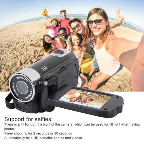 Ręczna Kamera Wideo, Kamera DV 1080P 4K 48MP 16x Cyfrowa Kamera Wideo Vlogging 2,7-calowy Obrotowy Ekran TFT LCD (BLACK)