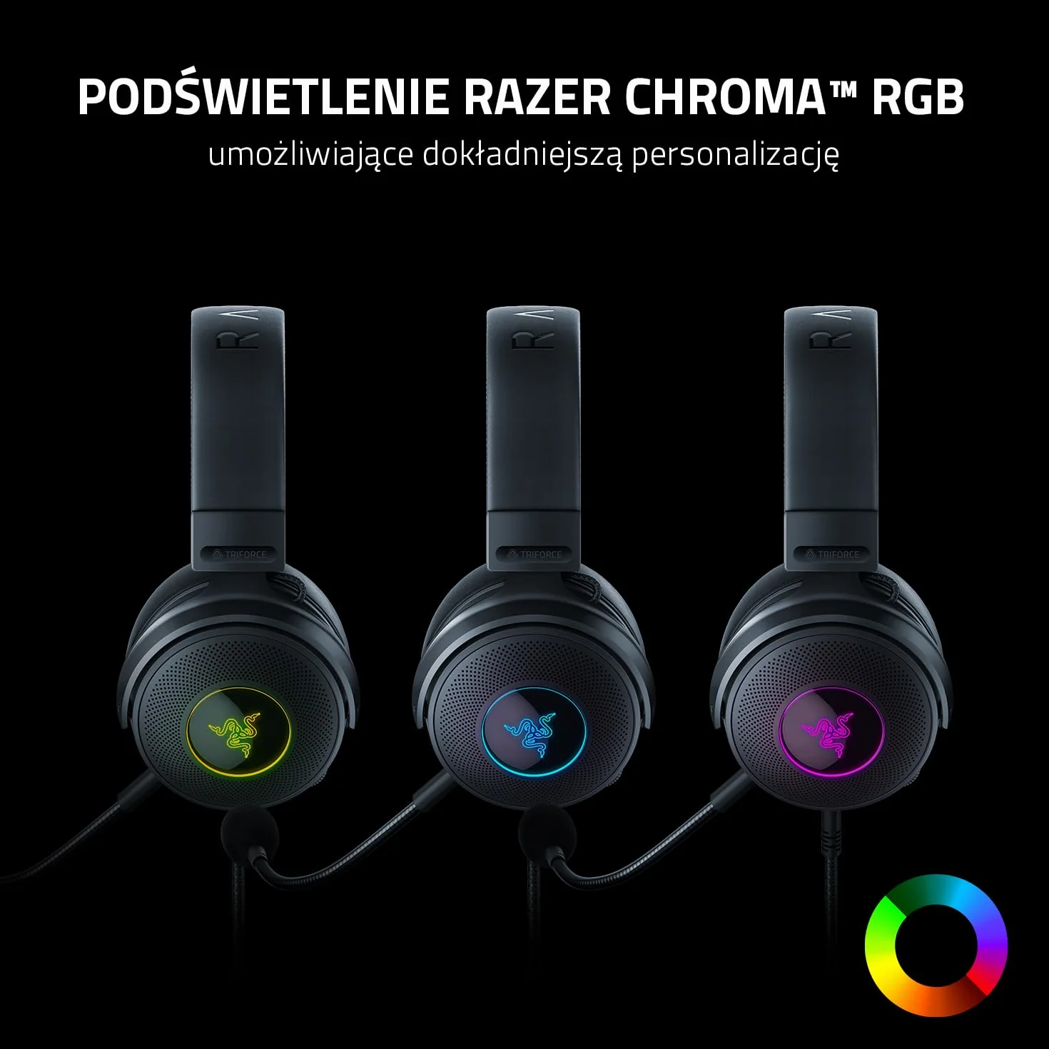 Razer Kraken V3 przewodowy zestaw słuchawkowy USB do gier z Chroma RGB 50 mm THX Czarny