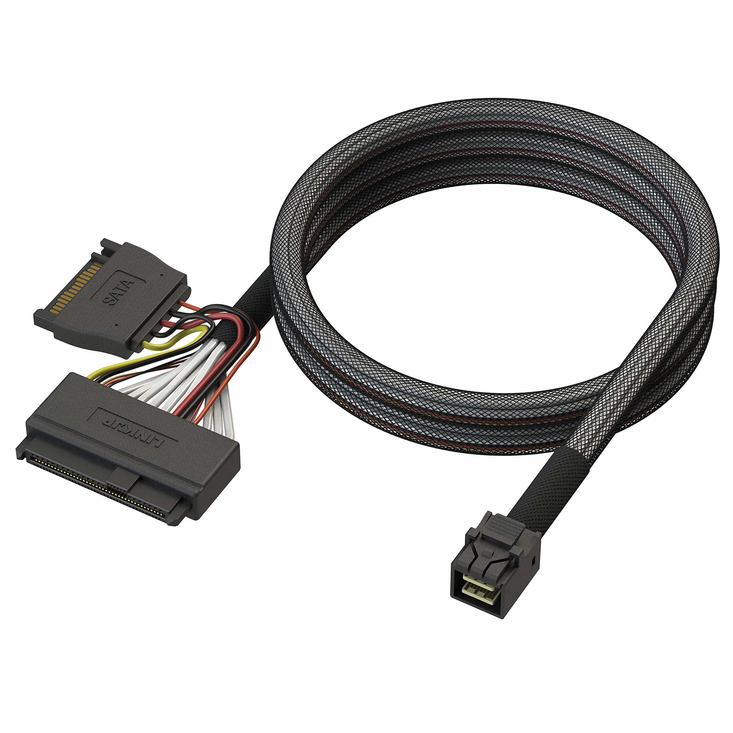 LINKUP Wewnętrzny kabel 16G U.2 (85 Ω 85 omów PCIe Gen 4 Mini SAS HD do U.2/SFF-8643 do SFF-8639) z zasilaniem SATA - 0,9 m