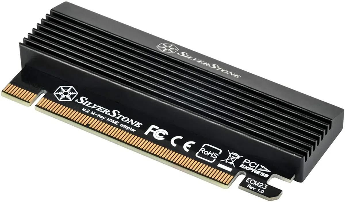 SilverStone SST-ECM23 - karta rozszerzeń PCI-E SuperSpeed, PCI Express x4 na M.2 (klucz M), aluminiowy radiator + podkładka termiczna