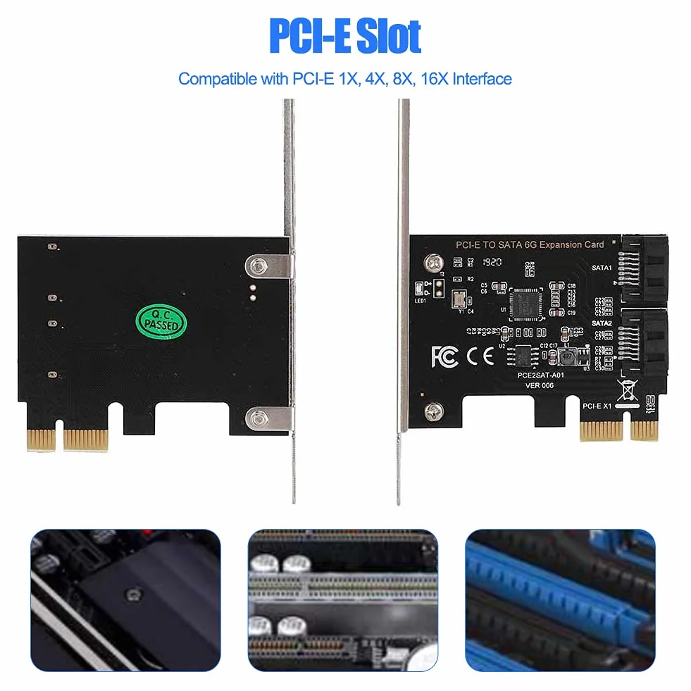 PCI Express SATA, karta kontrolera Richer-R PCI Express na SATA 3.0, 2-portowe karty rozszerzeń SATA III 6Gbps PCI-E (1X 4X 8X 16X) dla / 8 / XP / Server2003 / Linux itp.