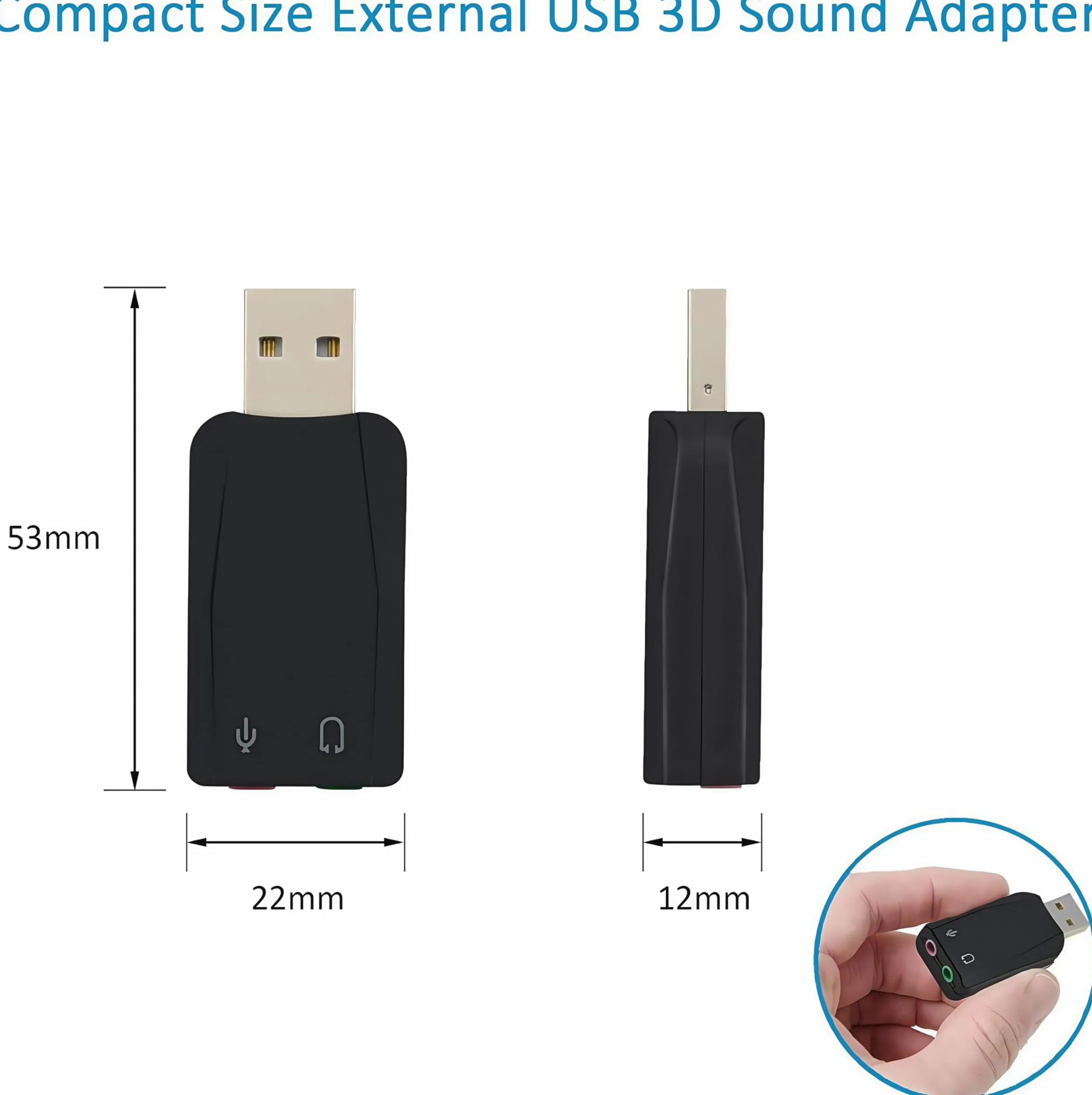 Zewnętrzny stereofoniczny adapter audio USB 3D z gniazdami mikrofonu słuchawkowego 3,5mm, instalacja bez sterowników karty dźwiękowej USB dla systemu Windows Mac OS Linux PS4