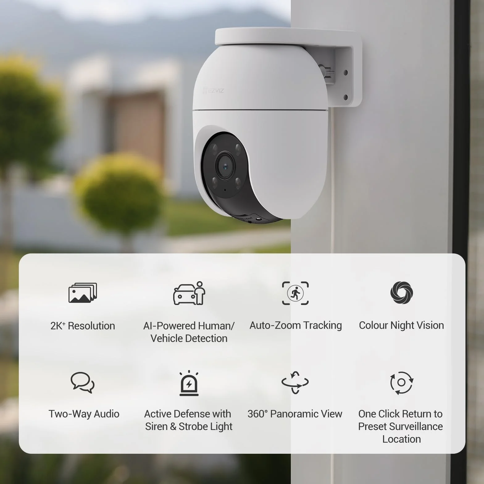 EZVIZ C8c 4MP Zewnętrzna Kamera Monitorująca WiFi 360° z Automatycznym Śledzeniem i Zoomem, Wykrywanie Osób/Pojazdów, Kolorowe Nocne Widzenie, Dwukierunkowy Dźwięk