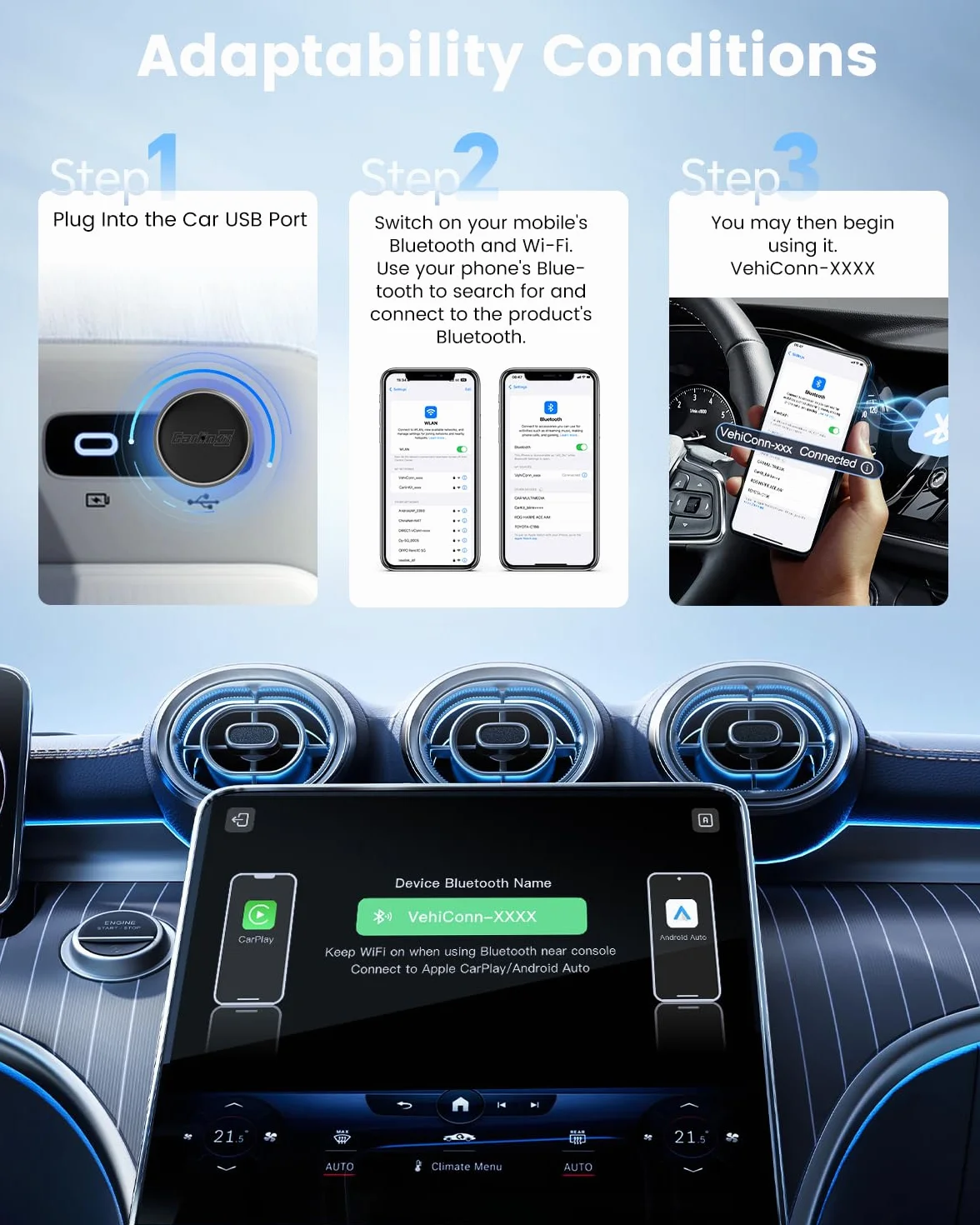 CarlinKit MINI Ultra3 Bezprzewodowy Adapter CarPlay Android Auto iOS 10+ Android 11.0+