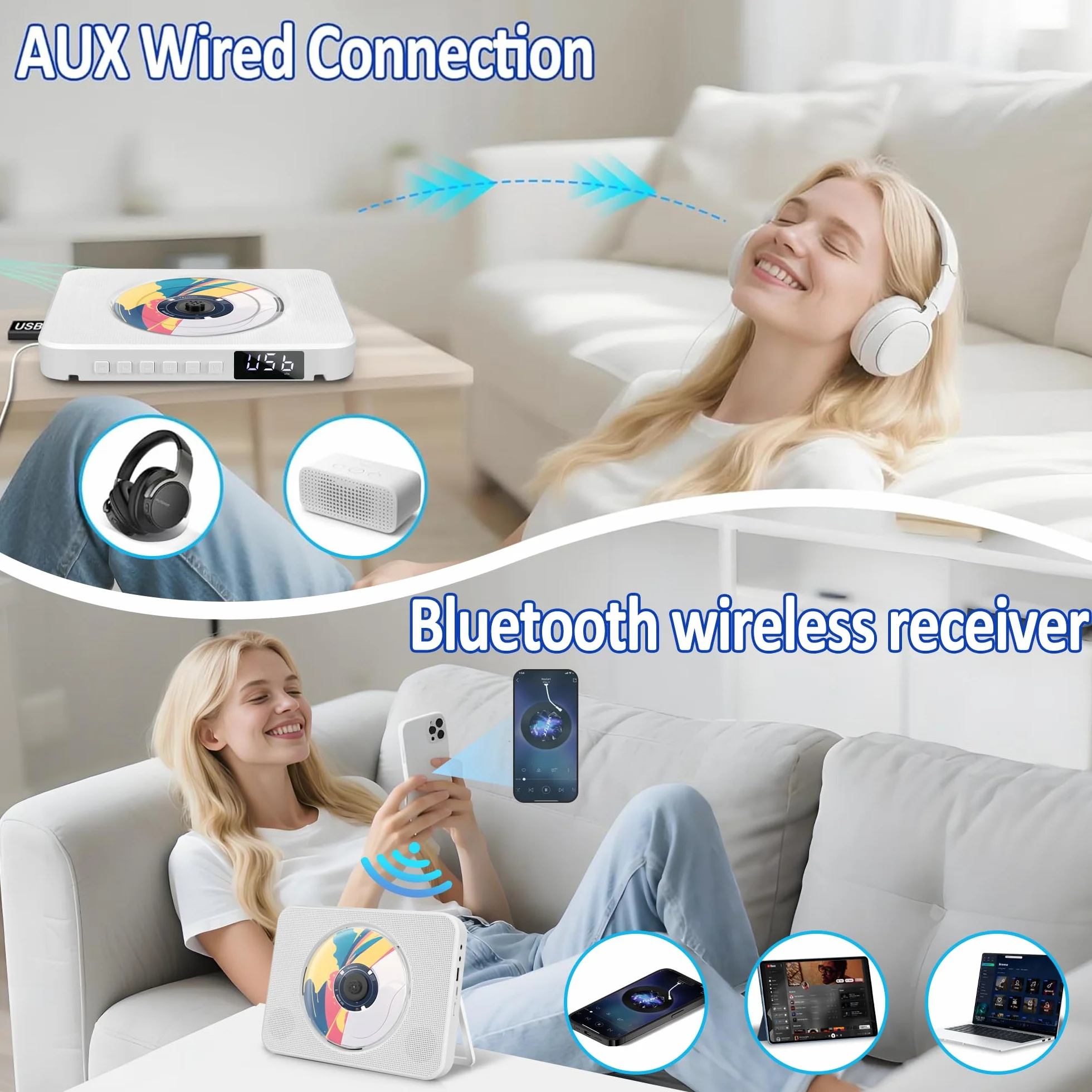 Przenośny odtwarzacz CD Bluetooth z radiem FM i USB