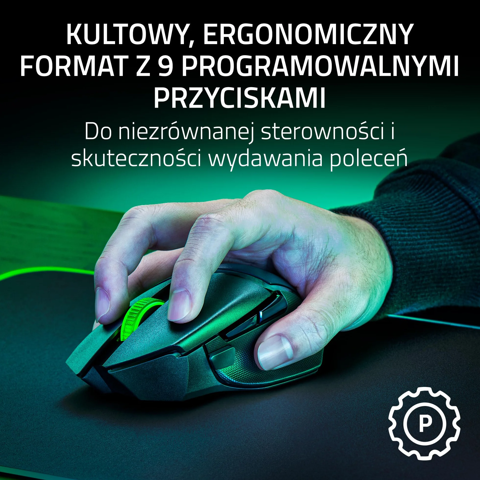 Razer Basilisk V3 X HyperSpeed Bezprzewodowa Mysz Do Gier, Ergonomiczny Kształt, 9 Konfigurowalnych Elementów Sterujących, Czujnik Optyczny 5G 18K, Czarny