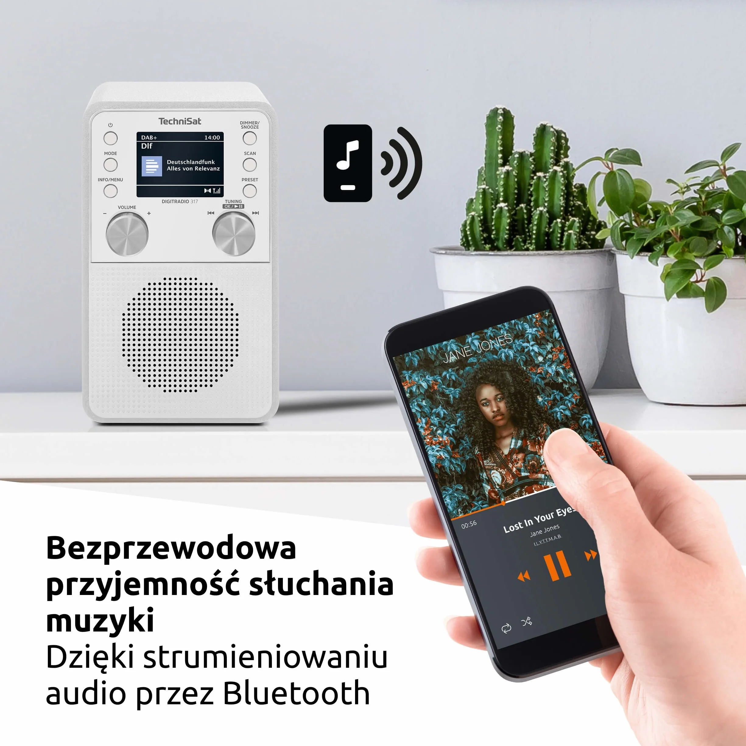 TechniSat DIGITRADIO 317 – pionowe radio DAB+ FM z funkcją strumieniowego przesyłania dźwięku przez Bluetooth, radiobudzik, wyłącznik czasowy, kolorowy wyświetlacz 2,4 cala, 3 W, białe