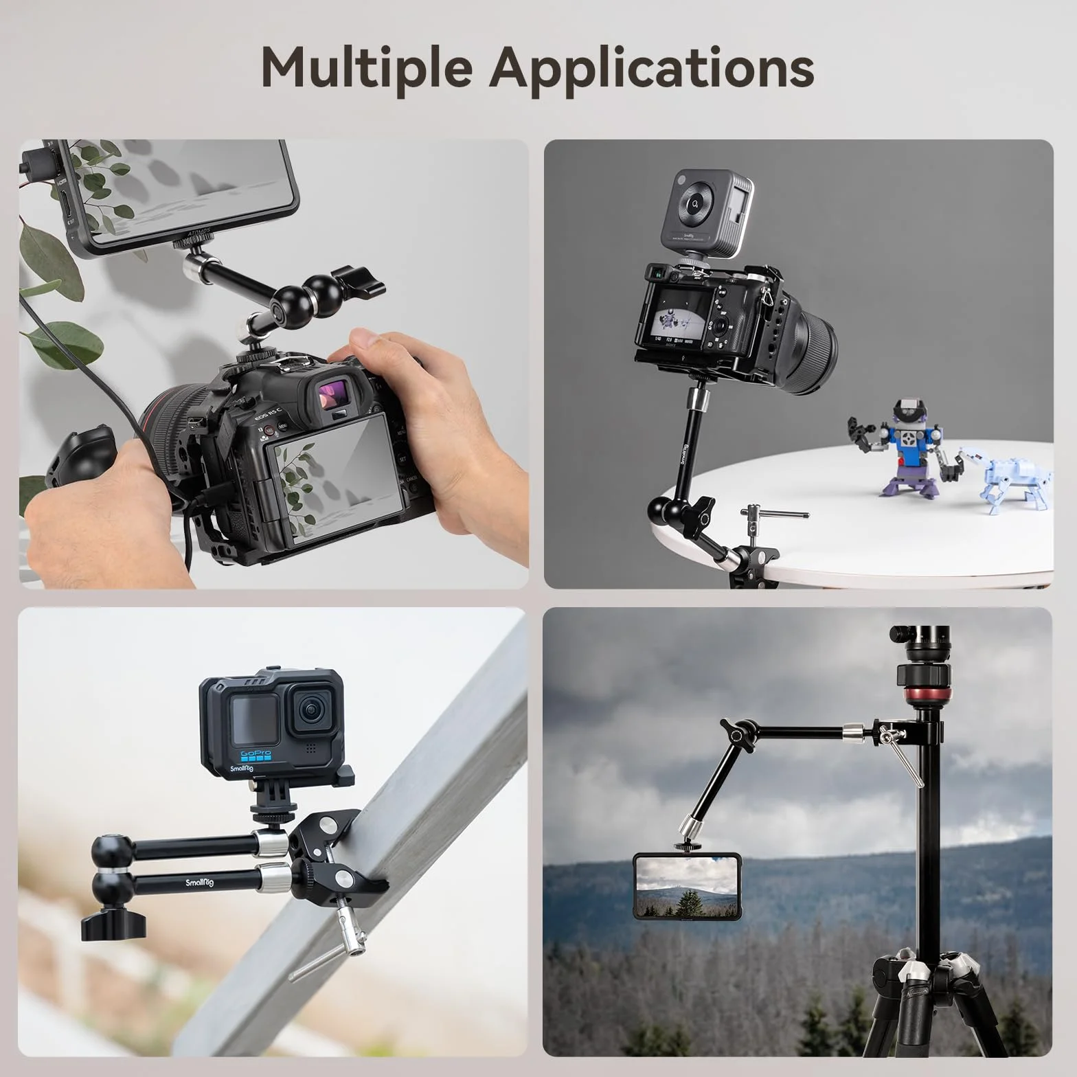 SMALLRIG Magic Arm, Clamp w/ 1/4" and 3/8" Thread 10-calowe magiczne ramię z Super Clamp Duży zacisk szczypiec do Monitor/LED Lights - KBUM2732B