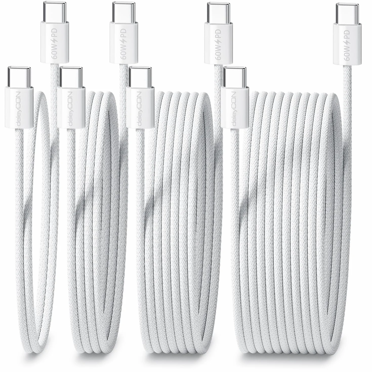 deleyCON 60W USB C Kabel Zestaw [4er Pack, 0,5M 1M 2M 3,0M] PD 3.0 USB-C na C Szybkie Ładowanie do iPhone 17 16 Pro Max Air Galaxy S26 S25 A56 A17 A26 iPad MacBook Xiaomi Switch PS5