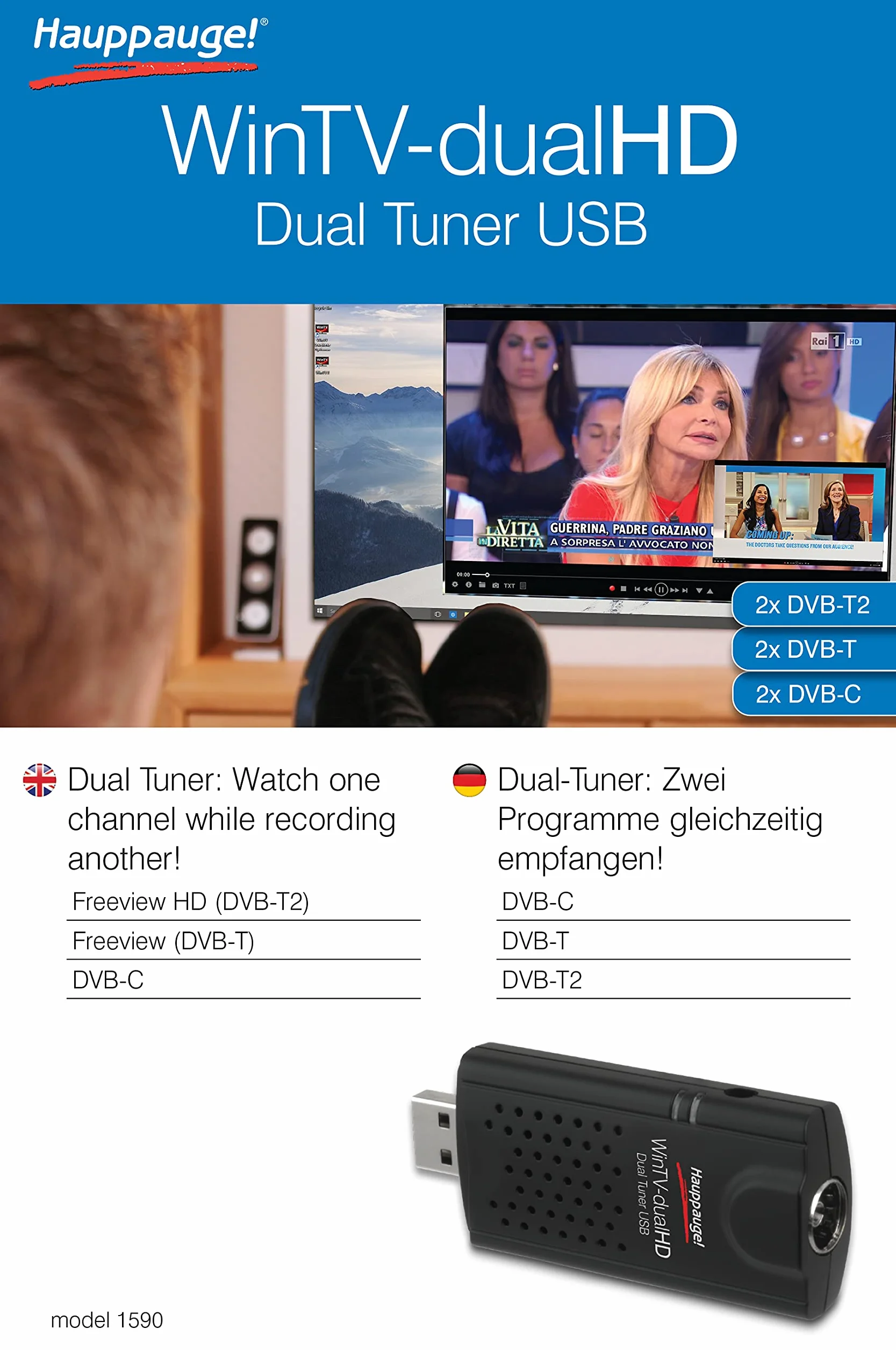 Hauppauge WinTV-dualHD 01590 Tuner Telewizyjny, 2 Szt., Czarny