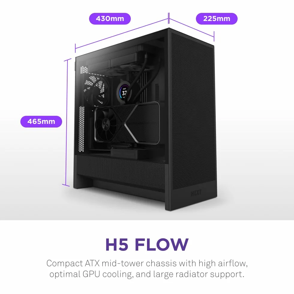 NZXT H5 Flow Czarny obudowa ATX Mid-Tower PC 2x120mm wentylatory 360mm przednia 240mm górna chłodnica zarządzanie kablami