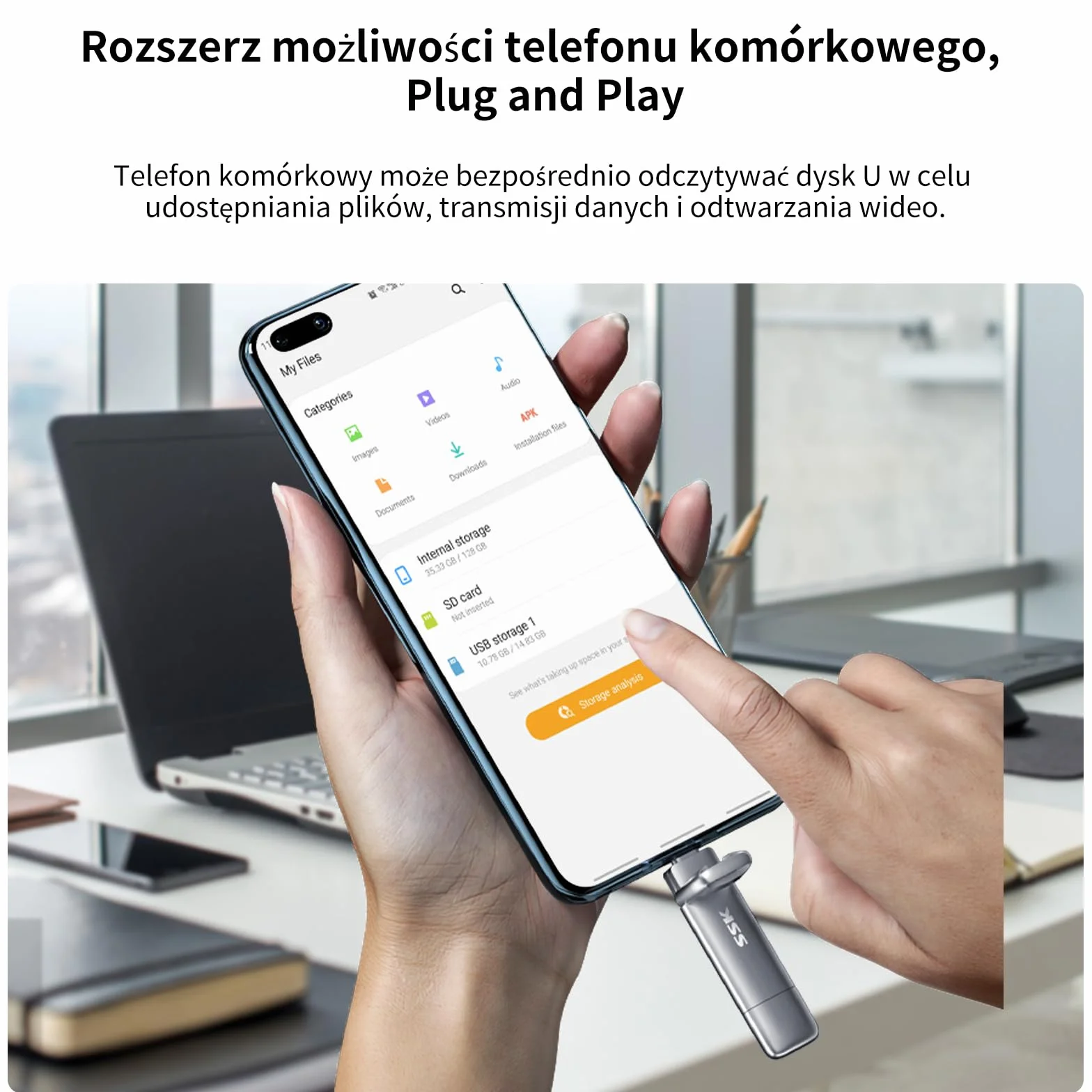 SSK 256 GB SSD Dual USB C Stick do 1000 MB/S, szybki zewnętrzny dysk twardy SSD typu c + USB A USB 3.2 Gen 2, pamięć USB do iPhone 15/PS4/Android