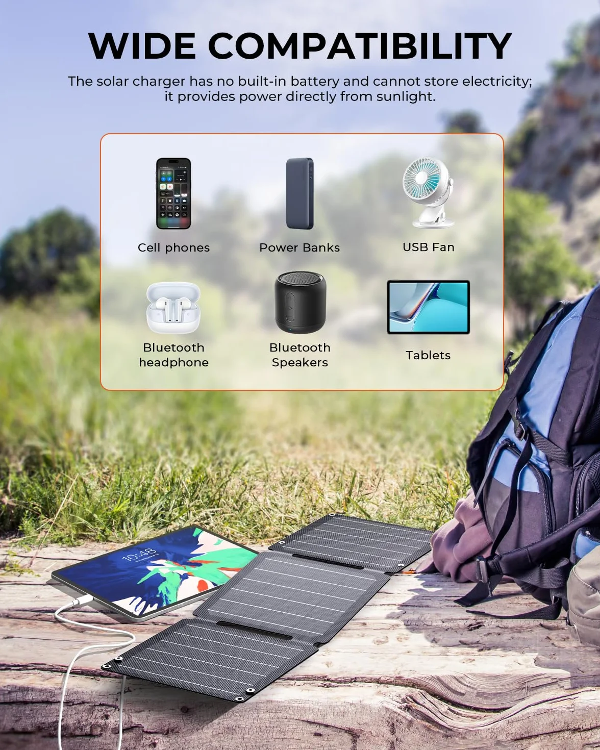 21 W przenośna ładowarka słoneczna, ładowarka BigBlue Solar Panel z USB-A/USB-C (5 V/4,2 A), wodoodporny IP68 składany panel słoneczny na kemping, kompatybilny ze smartfonami, power bankiem i tabletem