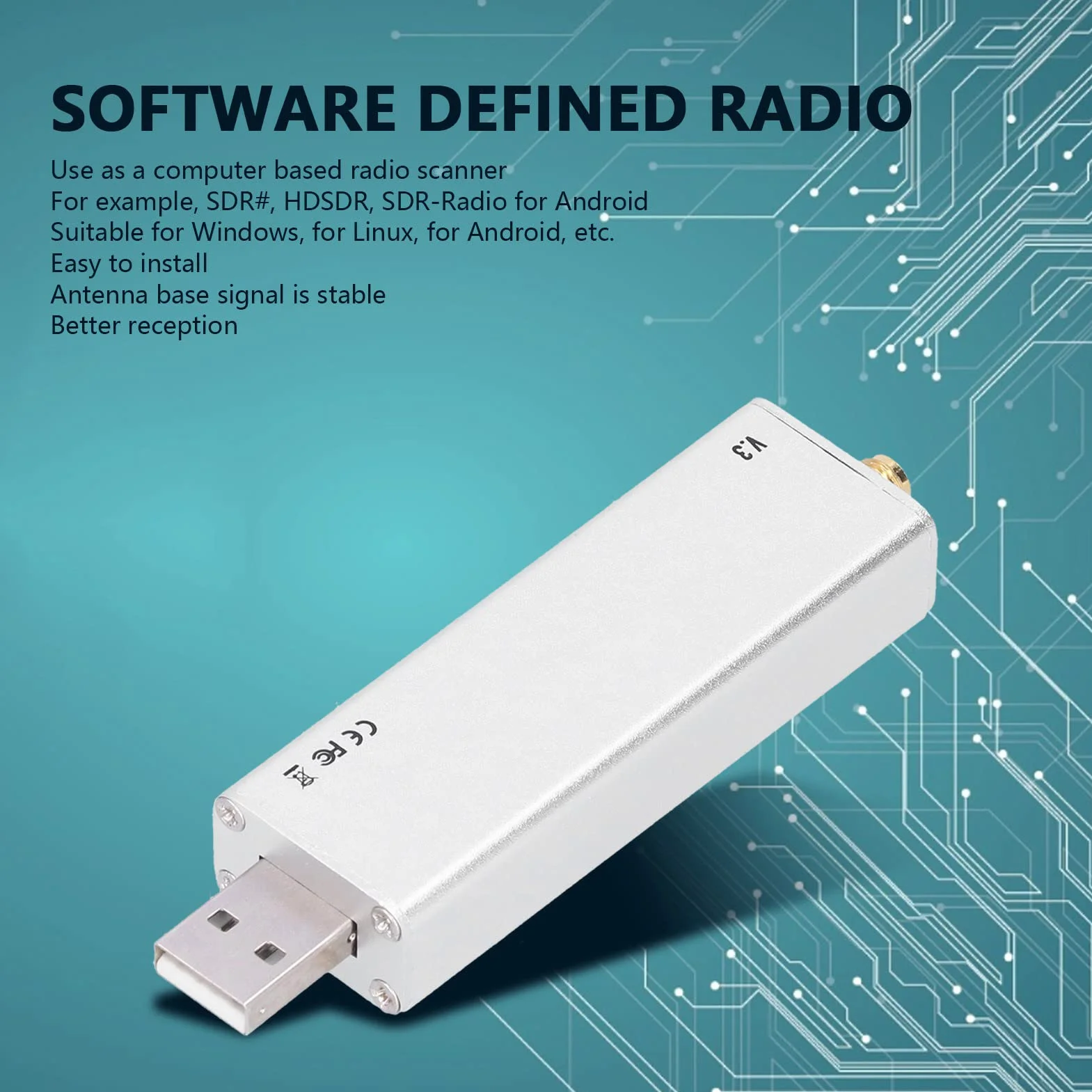 Fafeicy RTL SDR R820T2 V3 RTL2832U Oprogramowanie Zdefiniowany Tuner Radiowy z podstawą Anten teleskopową dla OSX
