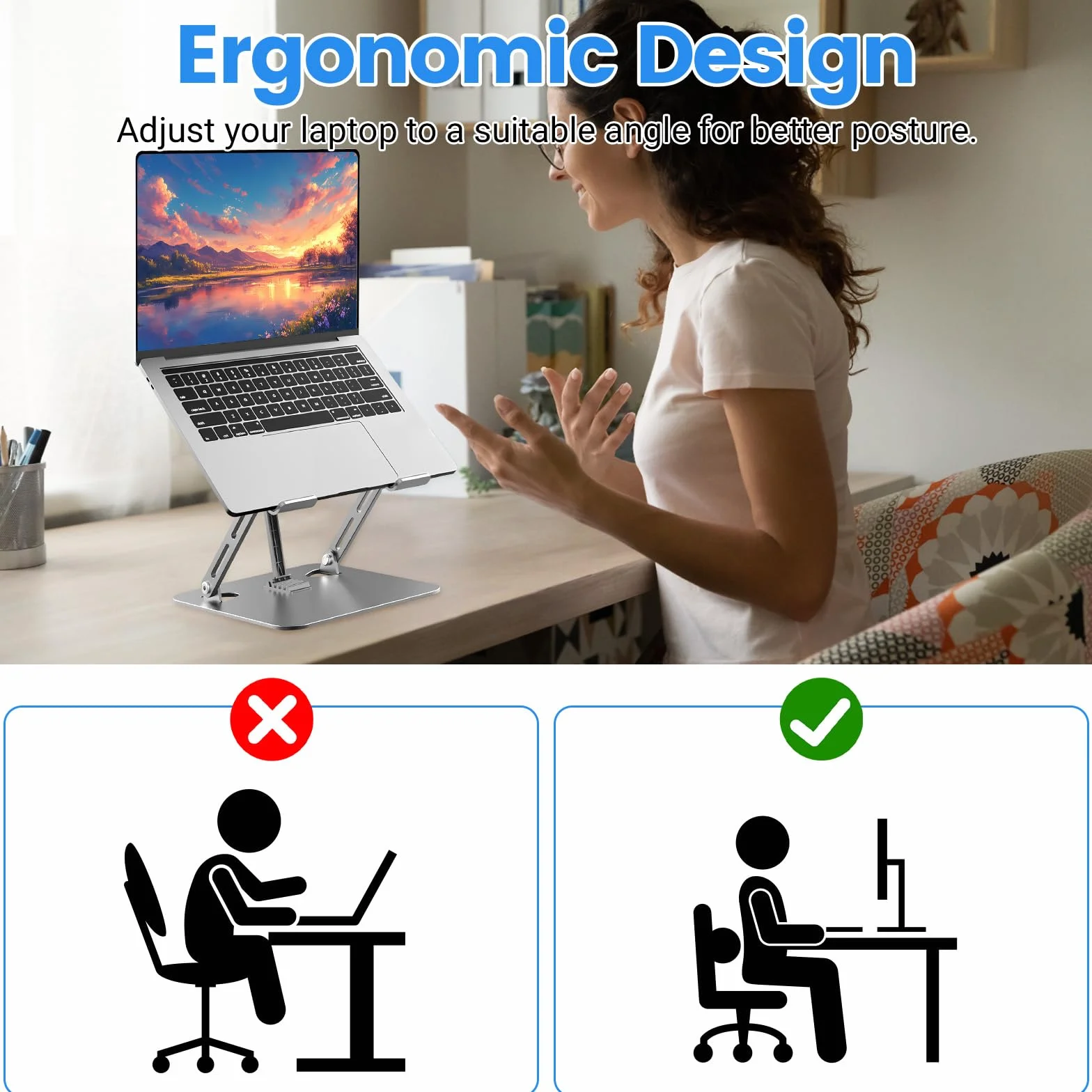 Podstawka pod Laptop, Ergonomiczny Stojak z 3 Wzmocnieniami, 5 Poziomów Regulacji, Składany, Antypoślizgowy, Wentylacja i Chłodzenie, Kompatybilny z Macbook Notebookami Tabletami (10-17,3")