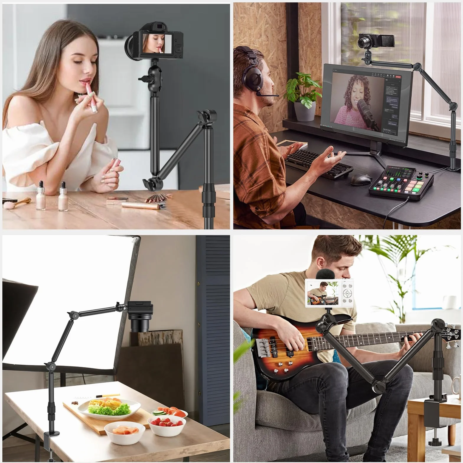 Uchwyt biurkowy do aparatu, stojak do montażu kamery internetowej ze śrubą 1/10.2 cm, regulowane ramię mikrofonowe 360° do aparatów DSLR, prawe światło, projektor, maksymalne obciążenie 3 kg