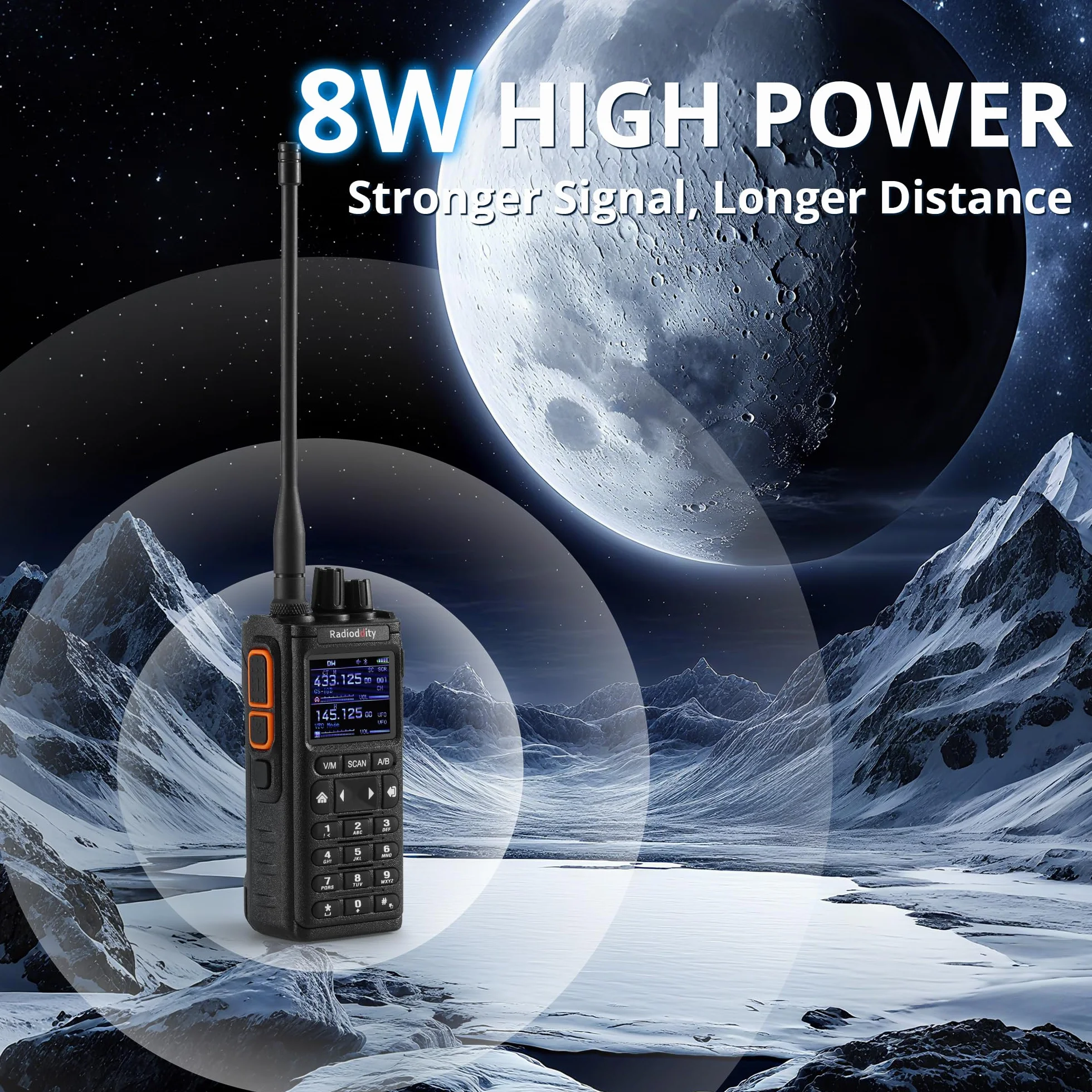 Radioddity GS-10B 10W Radio Ham, Dwukierunkowe na Duży Zasięg z APP Programowalne, UHF/VHF/FM Lotniczy, Dual PTT, Bateria 2500mAh & USB-C, Redukcja Szumów & Synchroniz. Kanałów