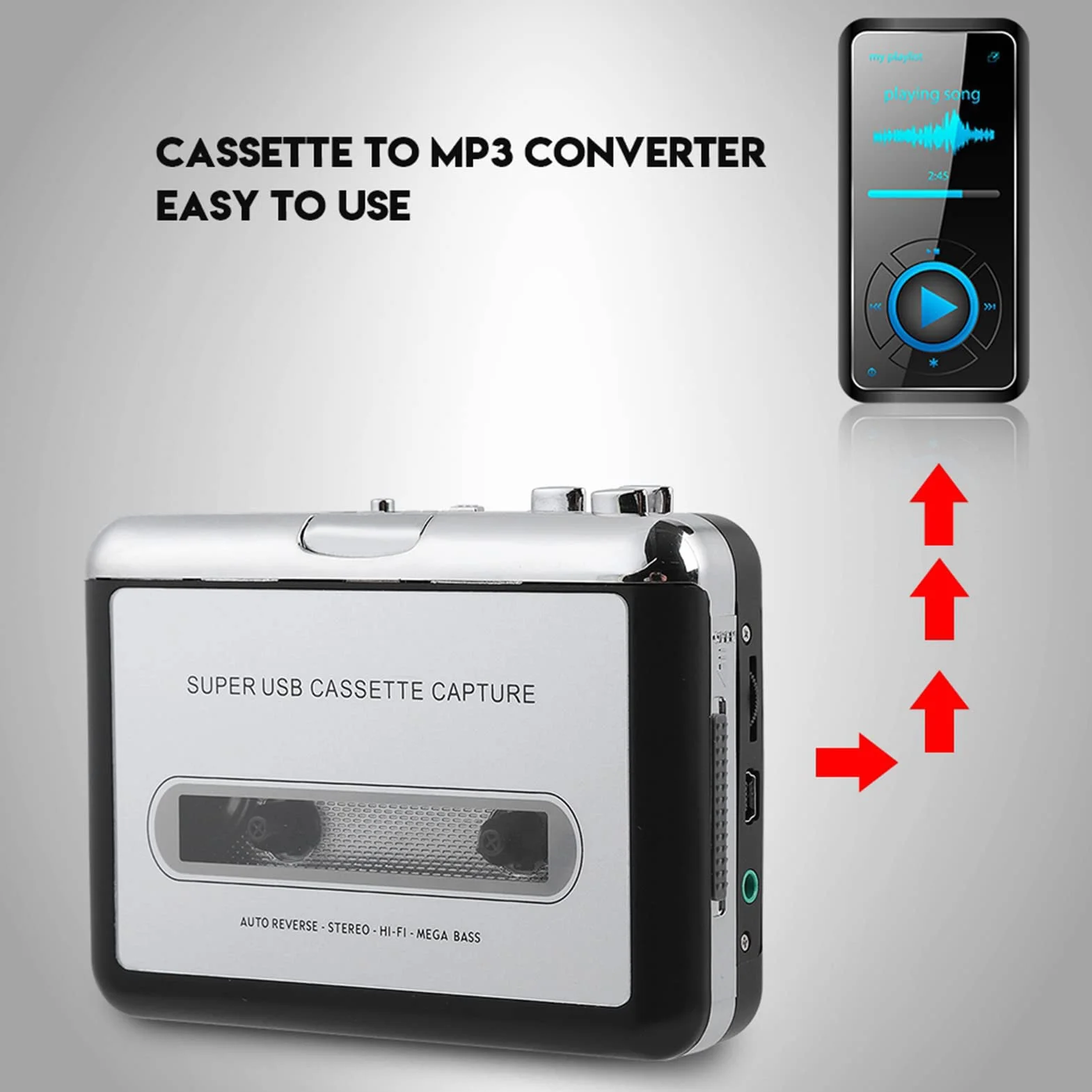 Przenośny Odtwarzacz Kasetowy Konwerter Rejestratora, Konwerter Kaset Magnetofonowych na Konwerter MP3 Konwertuj Taśmy na Pliki Cyfrowe Przez USB