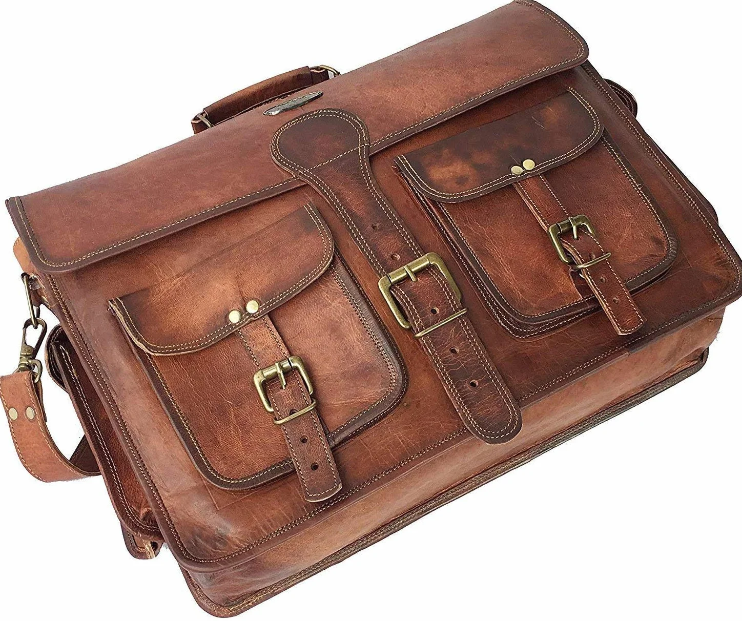 Skórzana torba kurierska Cuero DHK 45 cm vintage brązowa na laptopa