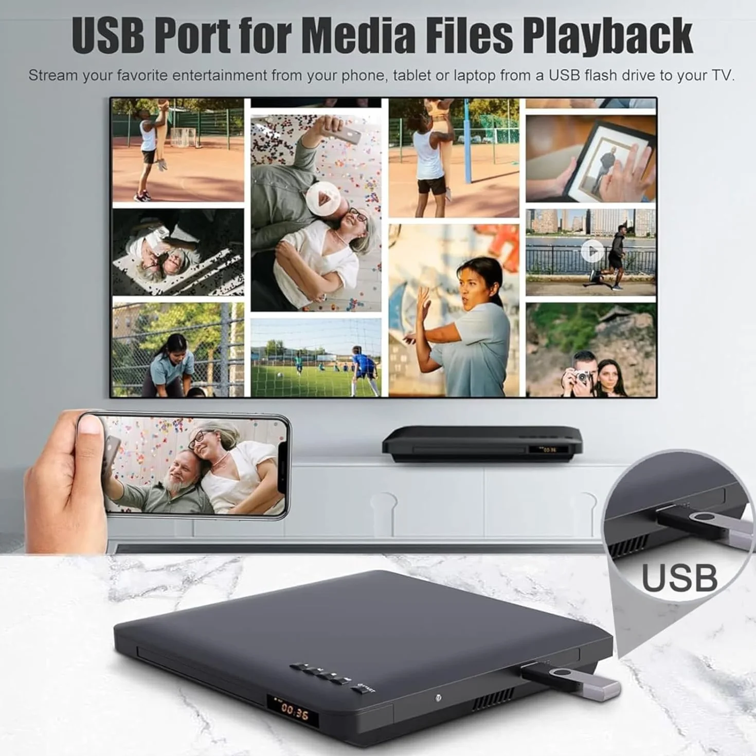 Odtwarzacz DVD do telewizora z wyjściem HDMI RCA, odtwarzacz DVD dla wszystkich regionów z funkcją odtwarzania z pamięci, skalowanie HD 1080P, wejście USB, zintegrowany system NTSC/PAL, kabel