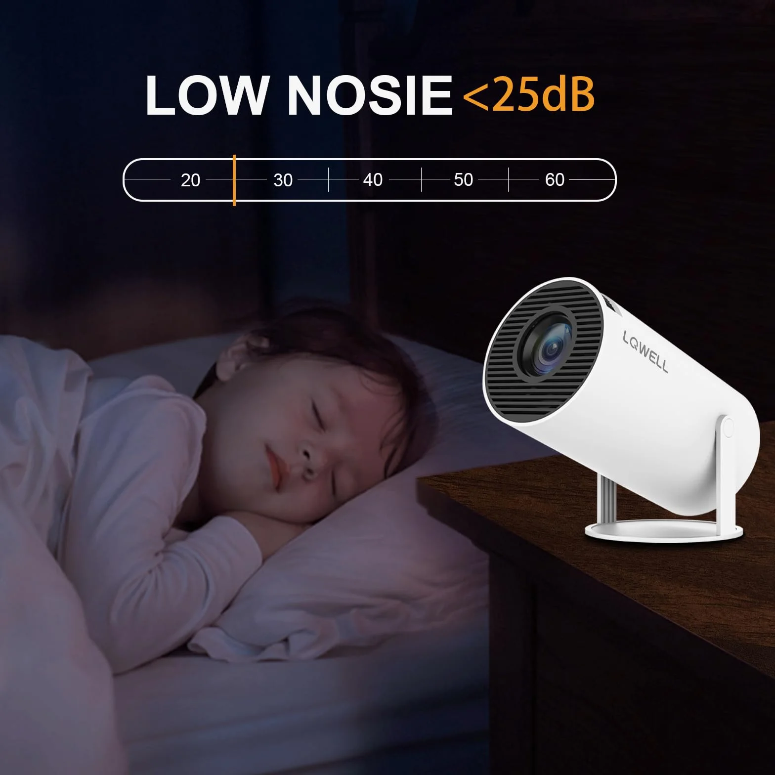 LQWELL® Projektor mini, obsługuje WiFi 5G, BT5.0 z systemem Android OS 11.0, automatyczna korekcja trapezu, kąt 220 stopni, wyświetlacz 130 cali do telefonów/PC/Lap/Stick, 4K kina domowego, HDMI