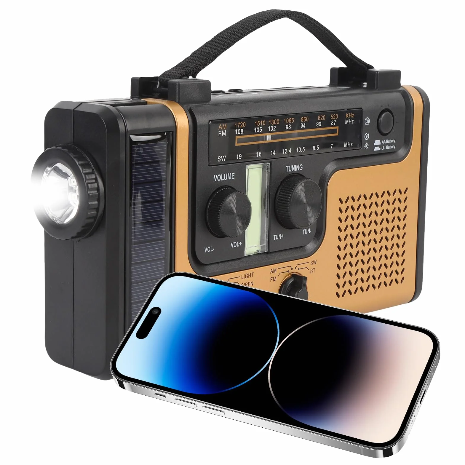 AM FM Solar Radio Radio, Bluetooth 5.0 Ręcznie Przenośne Radio z latarką, Alarm SOS, ładowarka do Telefonu Komórkowego, Małe Radia Pogodowe na Kemping, Awaryjne